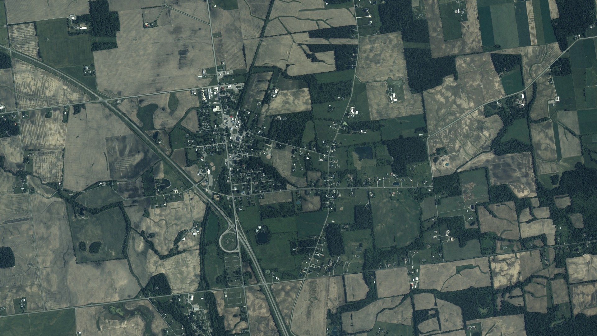Aerial view of land around McArthur, Ohio