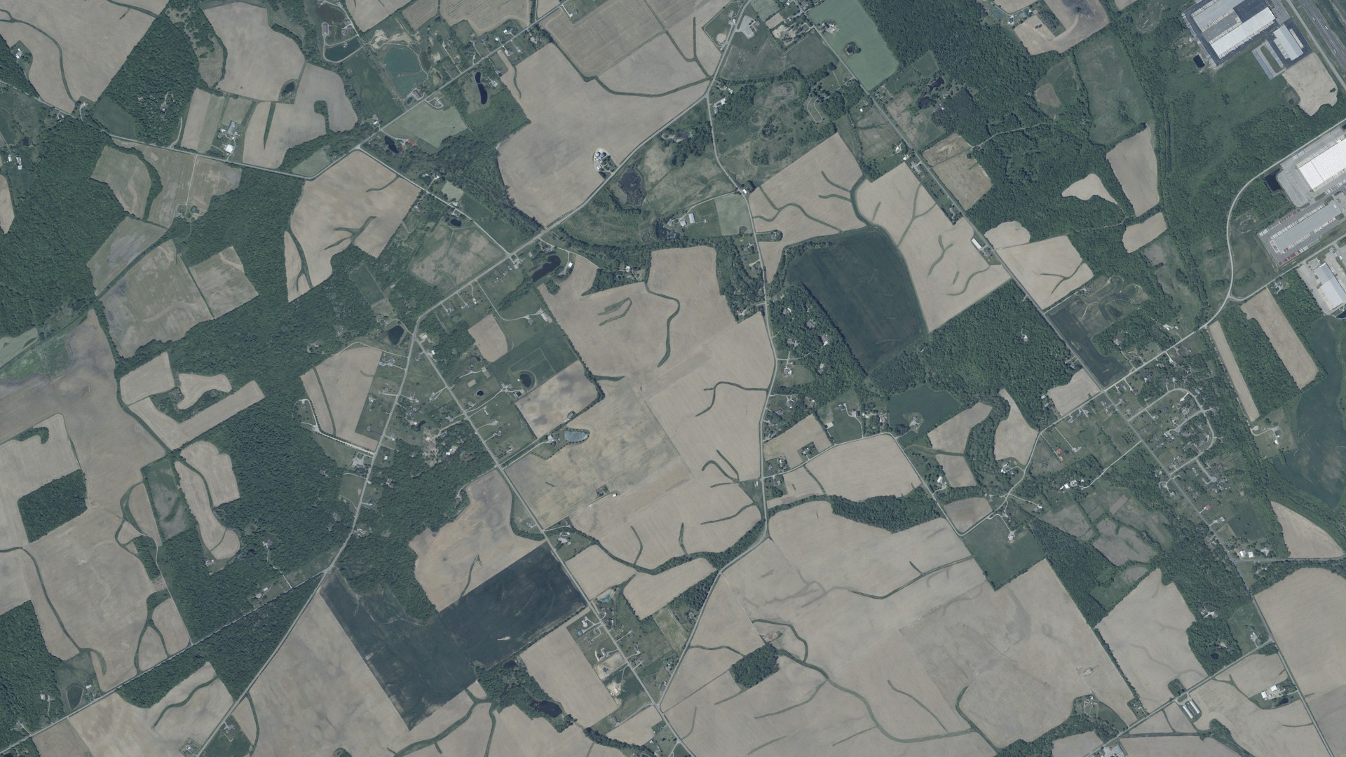 Aerial view of land around Zane, Ohio