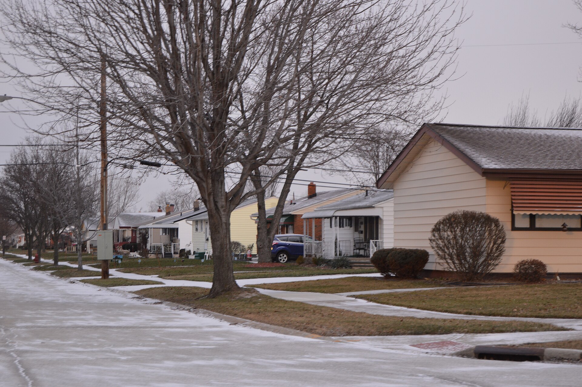 Houses on the northern side of Richard Drive, seen looking west from Smith Road, in Brook Park, Ohio, United States.