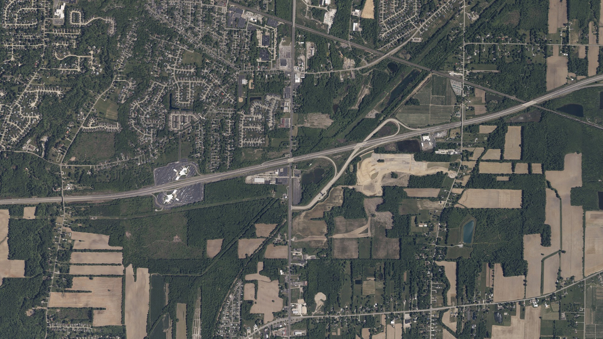 Aerial view of land around Amherst, Ohio