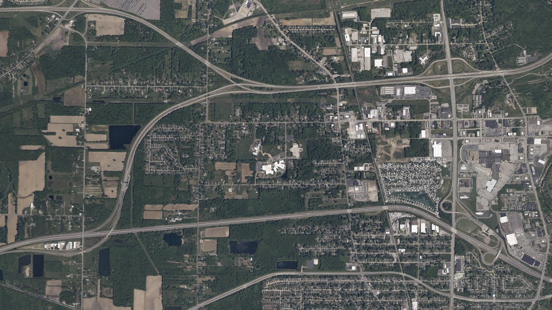 Aerial view of land around Elyria, Ohio