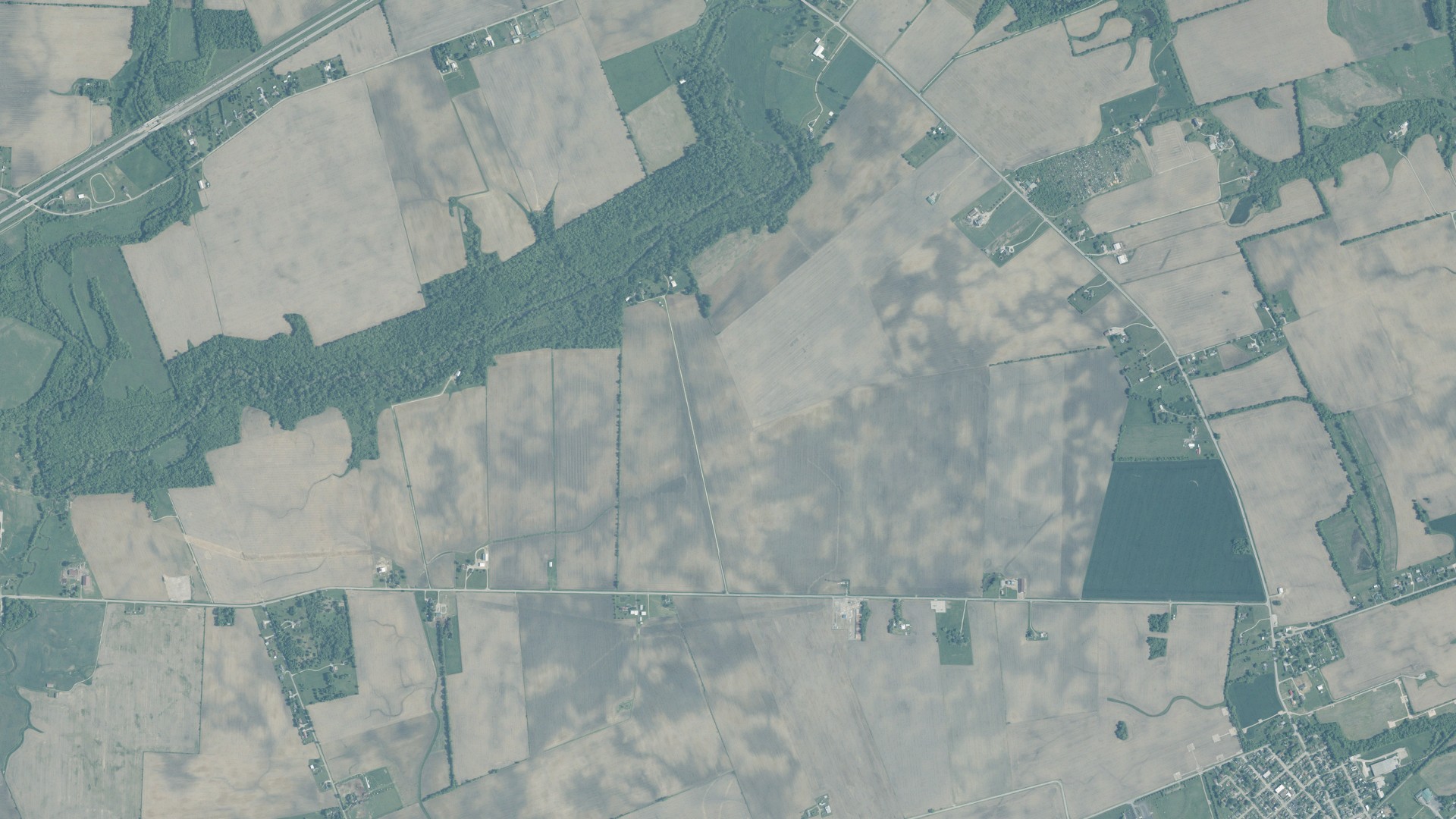 Aerial view of land around Pleasant, Ohio