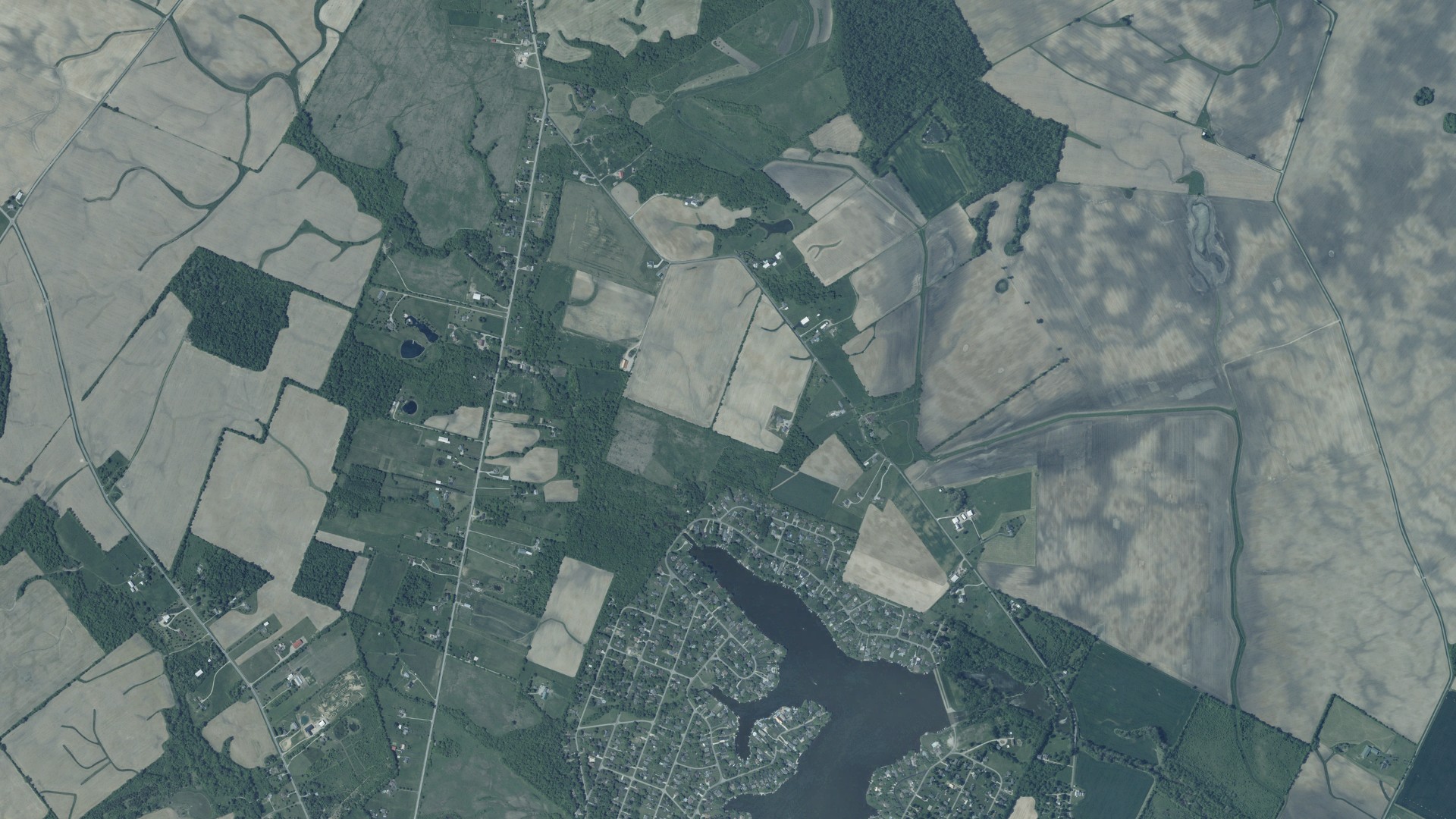Natural-color aerial photograph of land around Somerford, Ohio