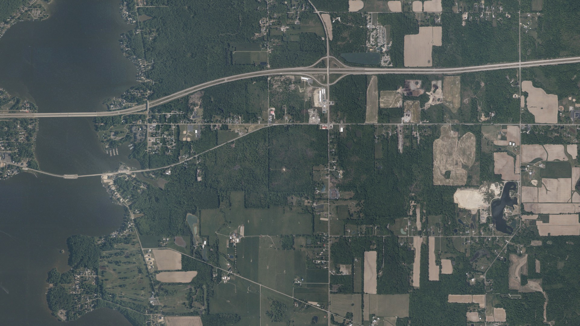 Natural-color aerial photograph of land around Milton, Ohio