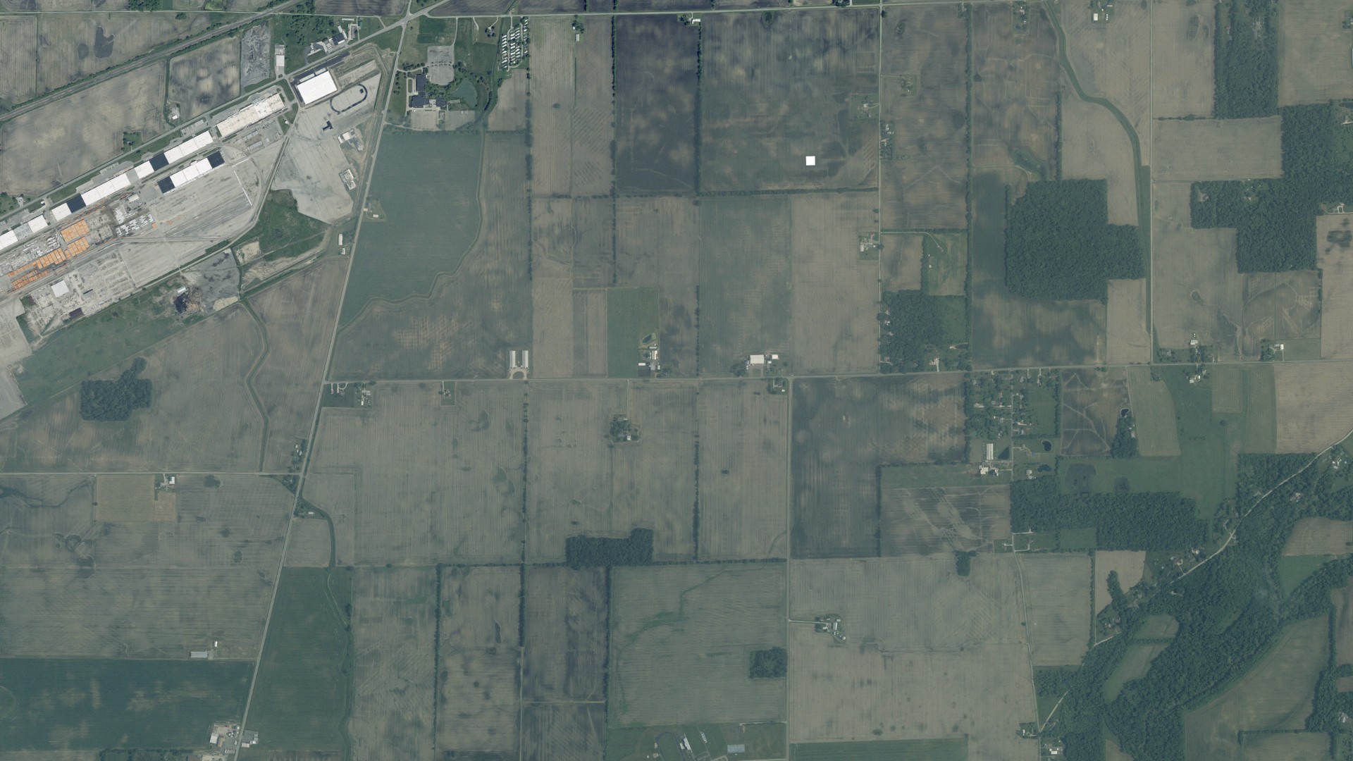 Aerial view of land around Claridon, Ohio