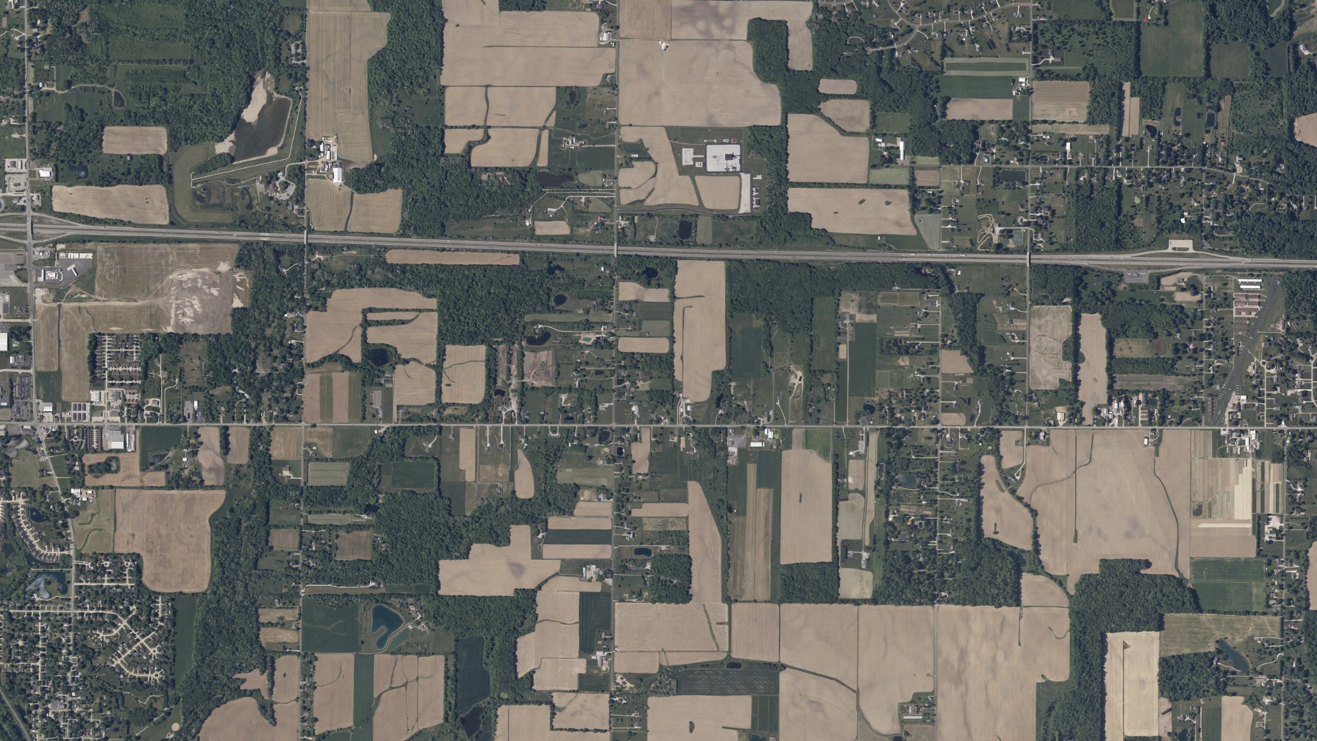 Aerial view of land around Guilford, Ohio