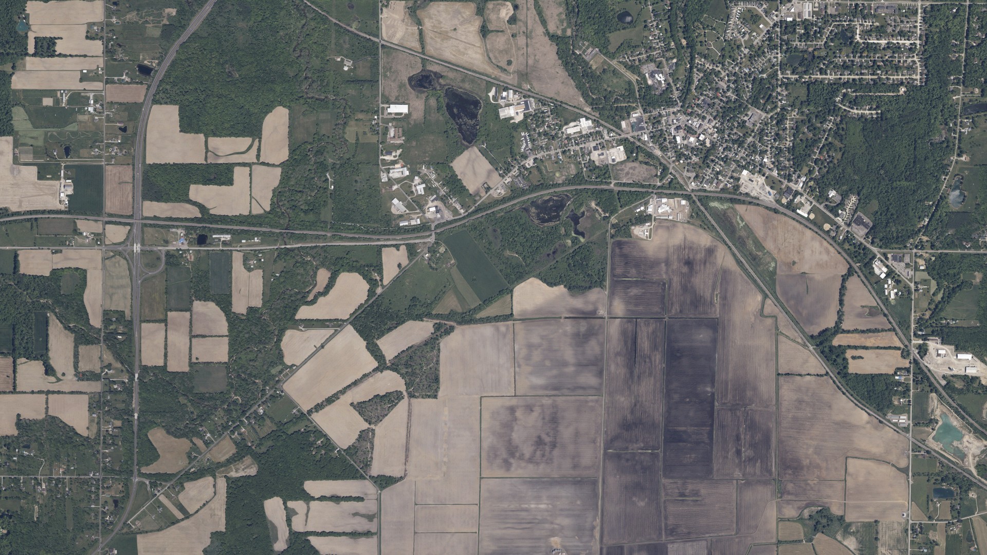 Aerial view of land around Harrisville, Ohio