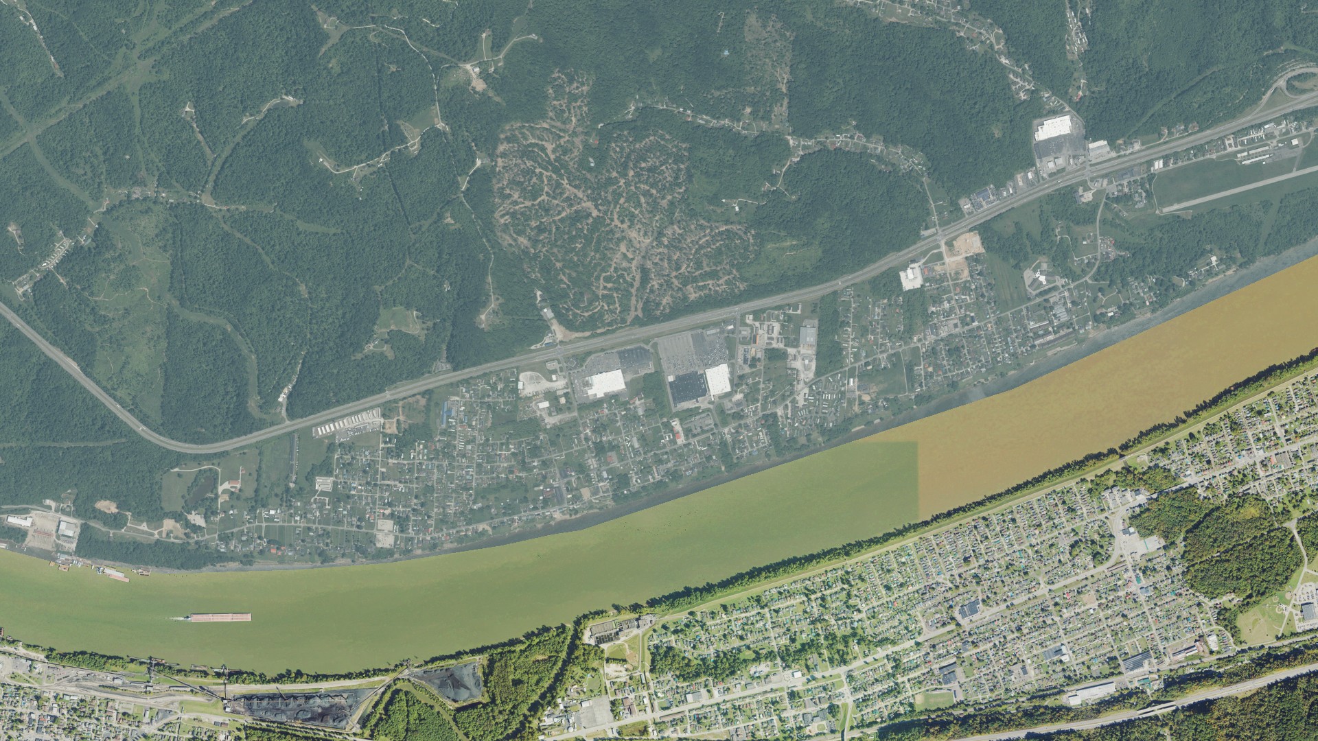 Natural-color aerial photograph of land around Burlington, Ohio