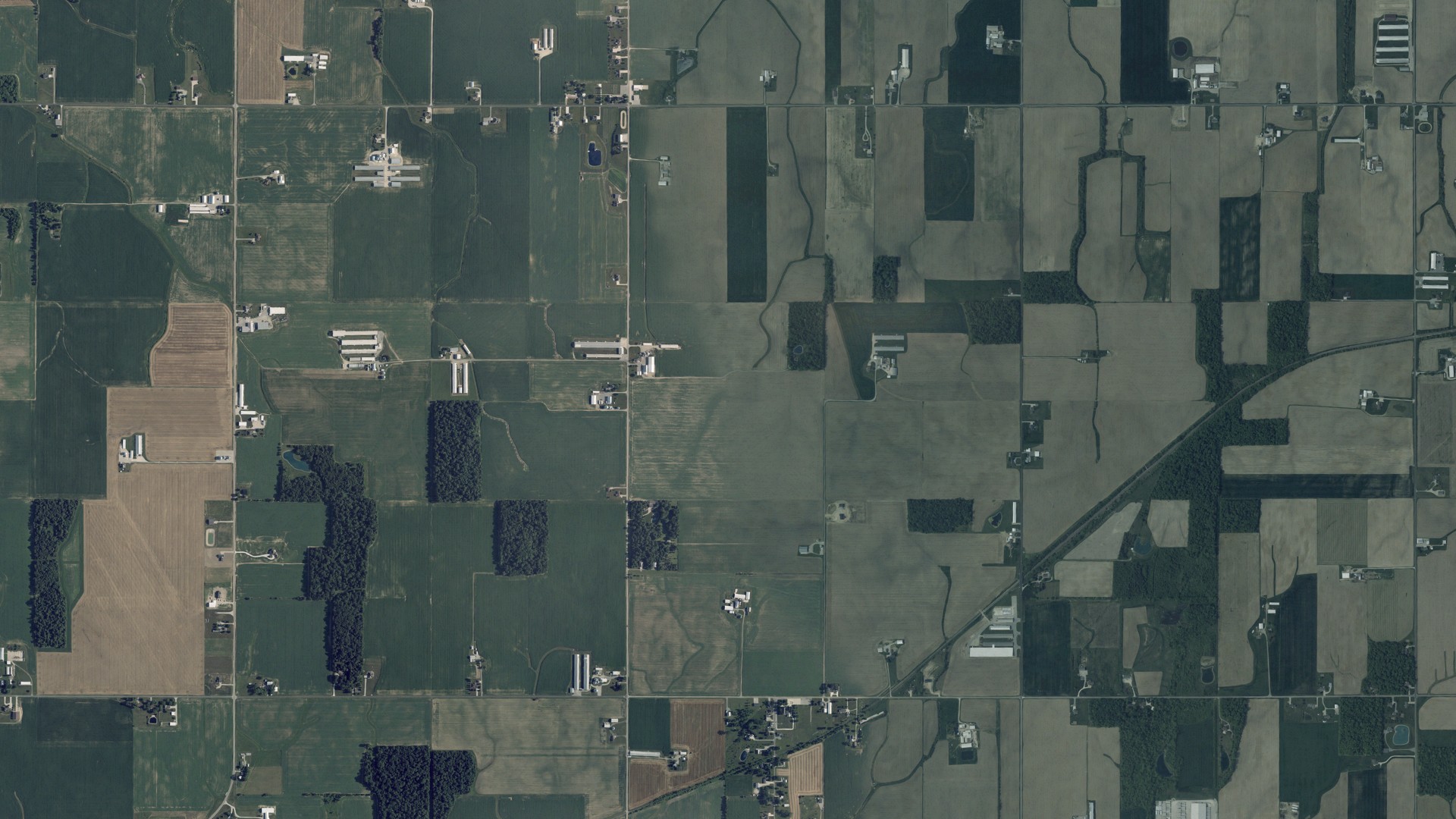 Aerial view of land around Recovery, Ohio