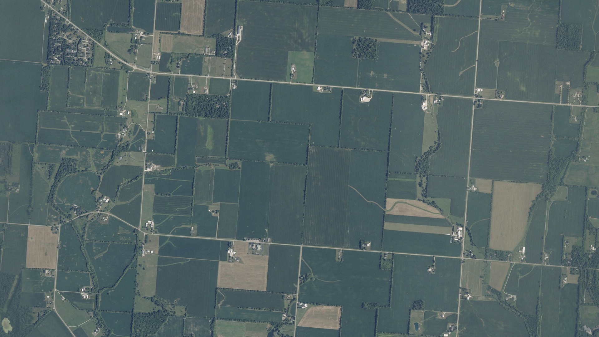 Natural-color aerial photograph of land around Elizabeth, Ohio