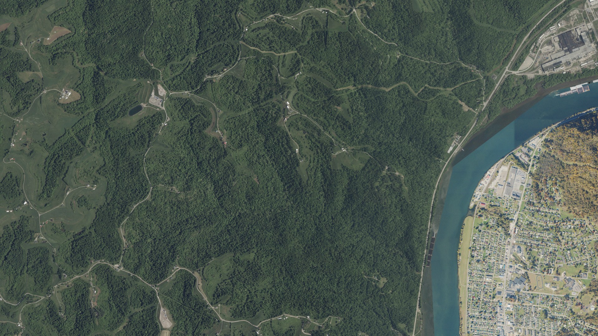 Natural-color aerial photograph of land around Ohio, Ohio