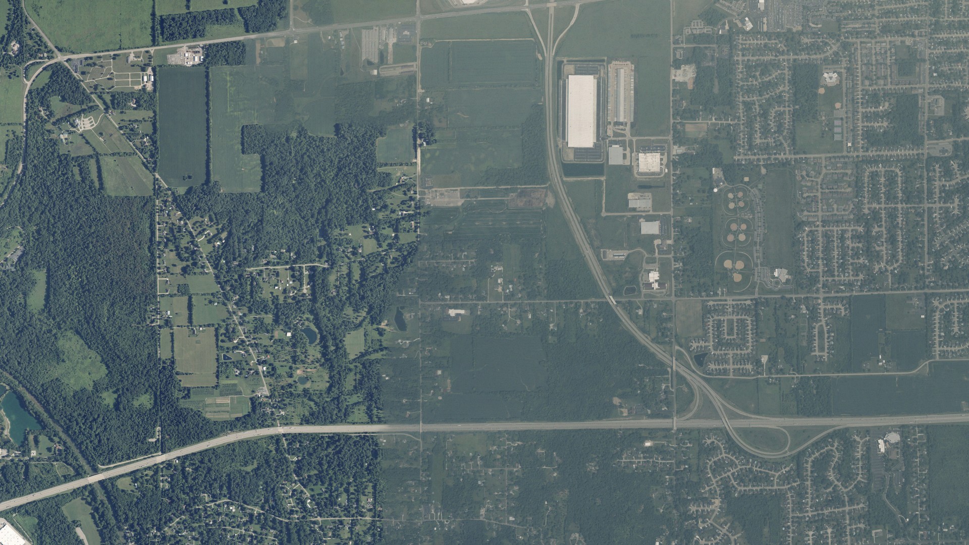Aerial view of land around Butler, Ohio