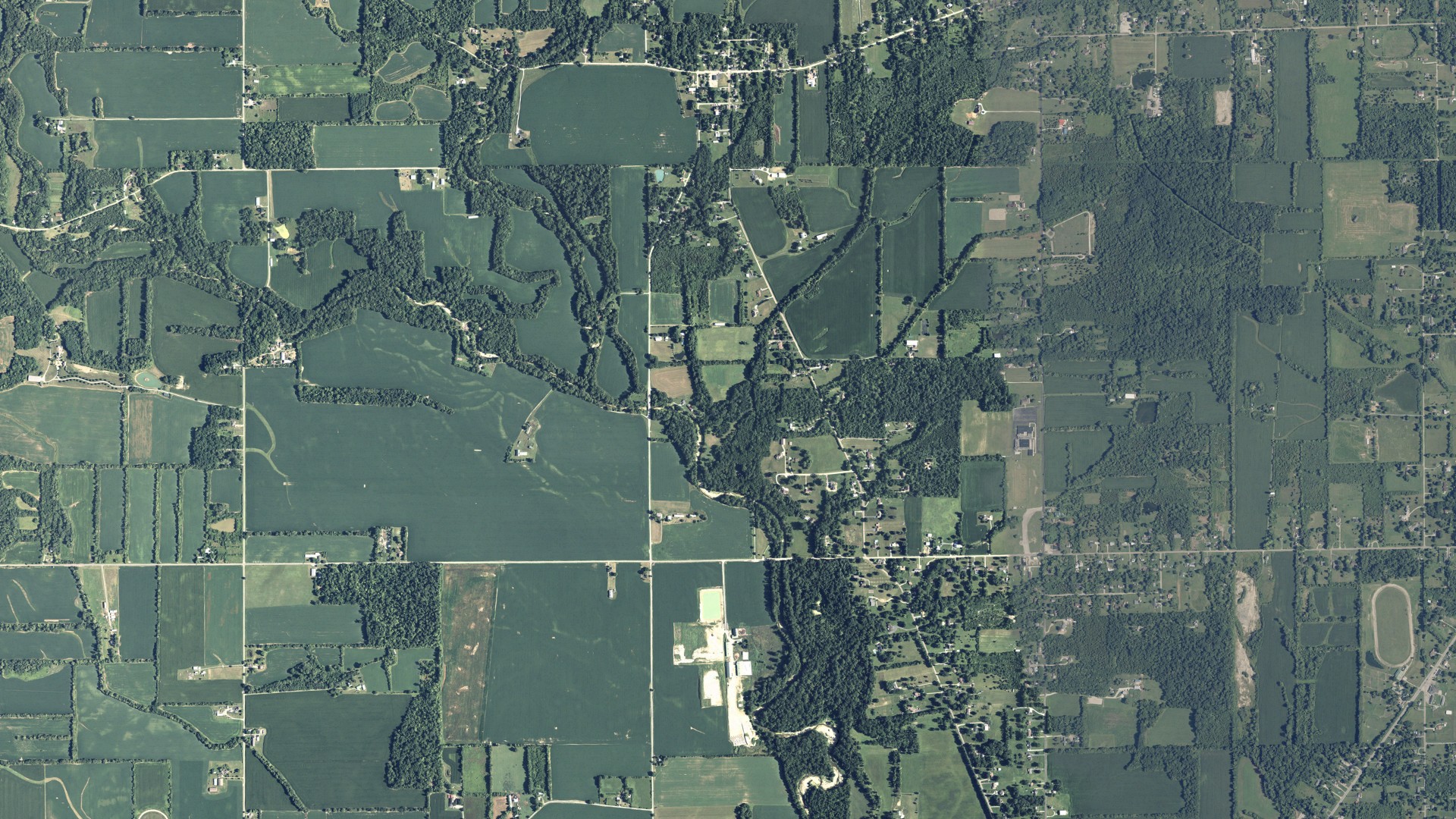 Aerial view of land around Jefferson, Ohio