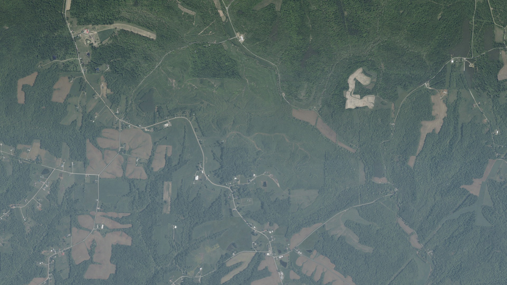 Natural-color aerial photograph of land around Center, Ohio