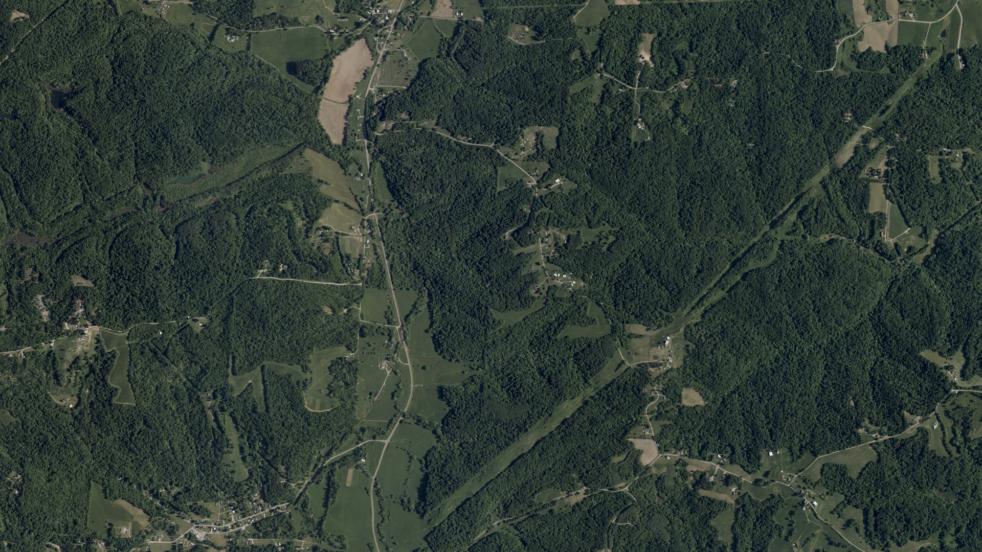 Natural-color aerial photograph of land around Brush Creek, Ohio