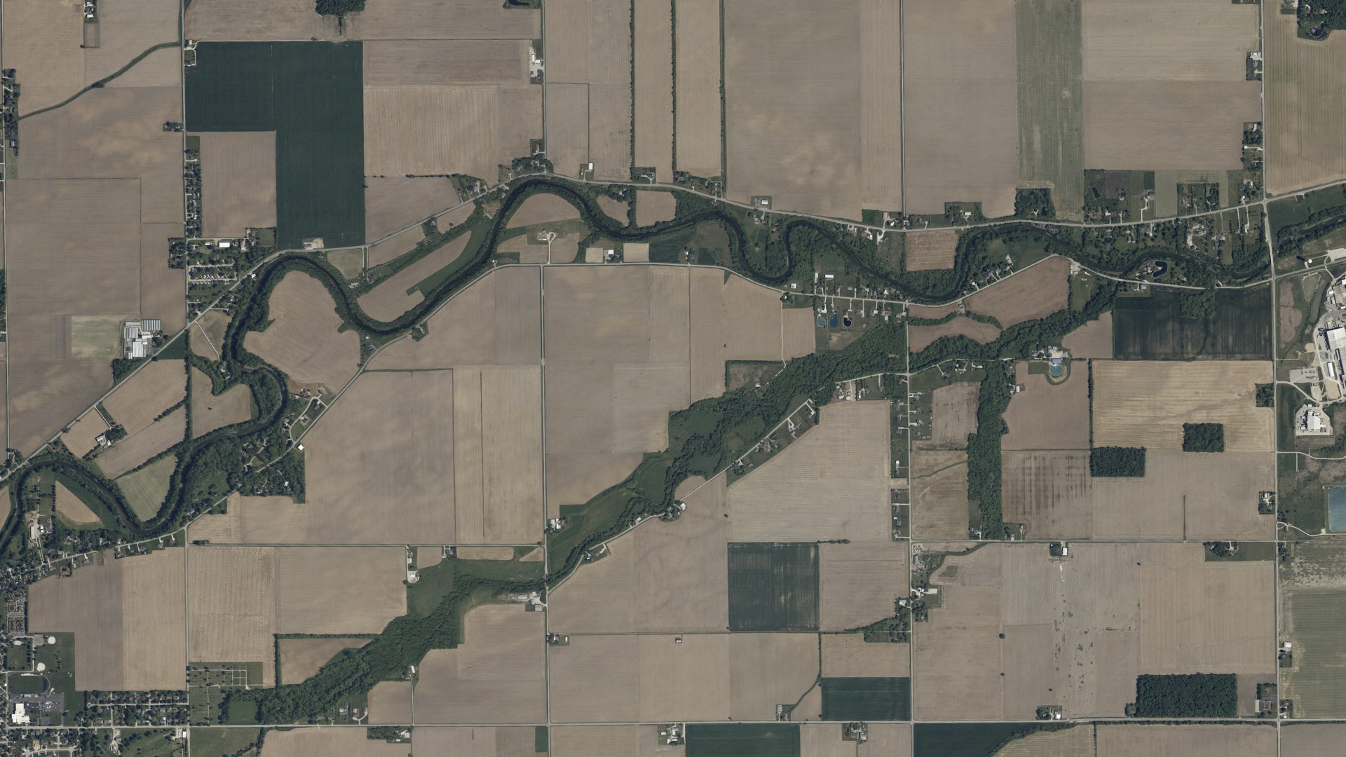 Aerial view of land around Harris, Ohio