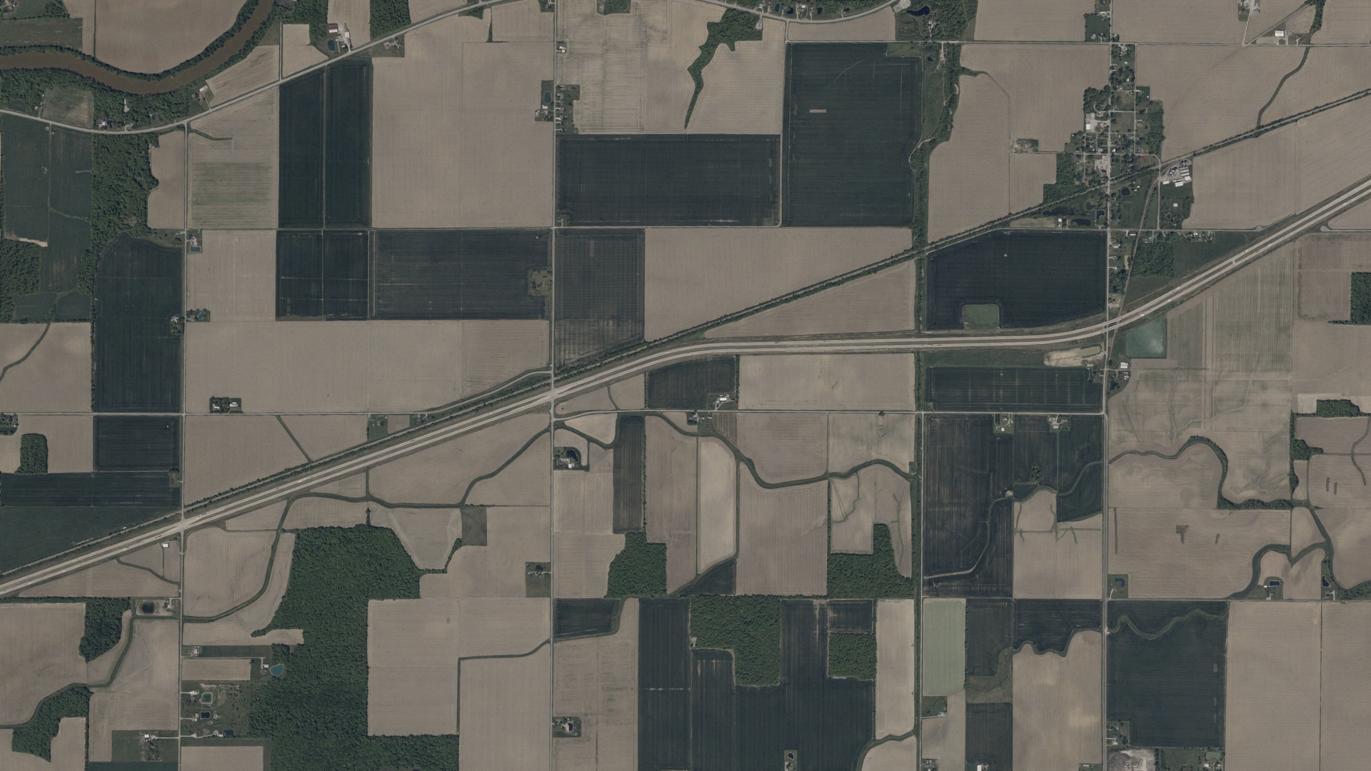 Aerial view of land around Crane, Ohio