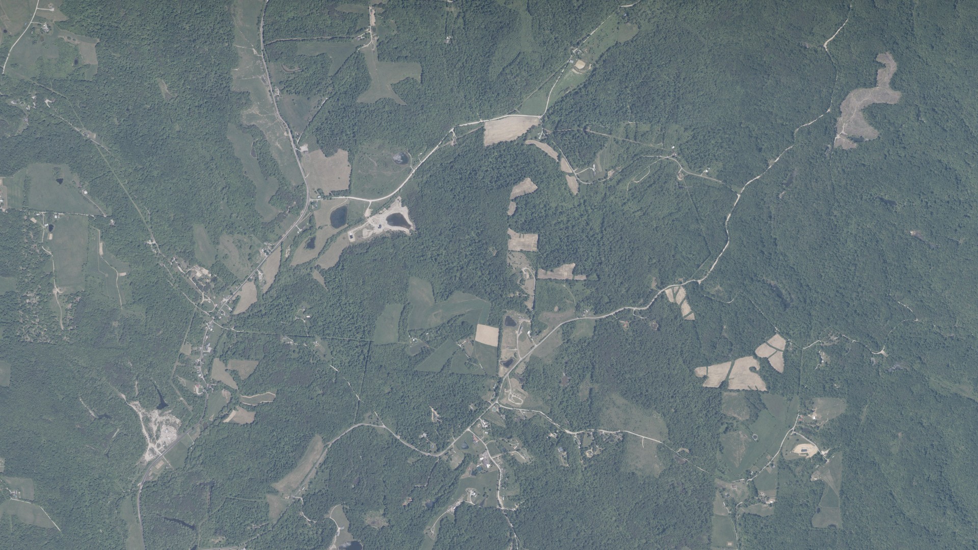 Aerial view of land around Monday Creek, Ohio