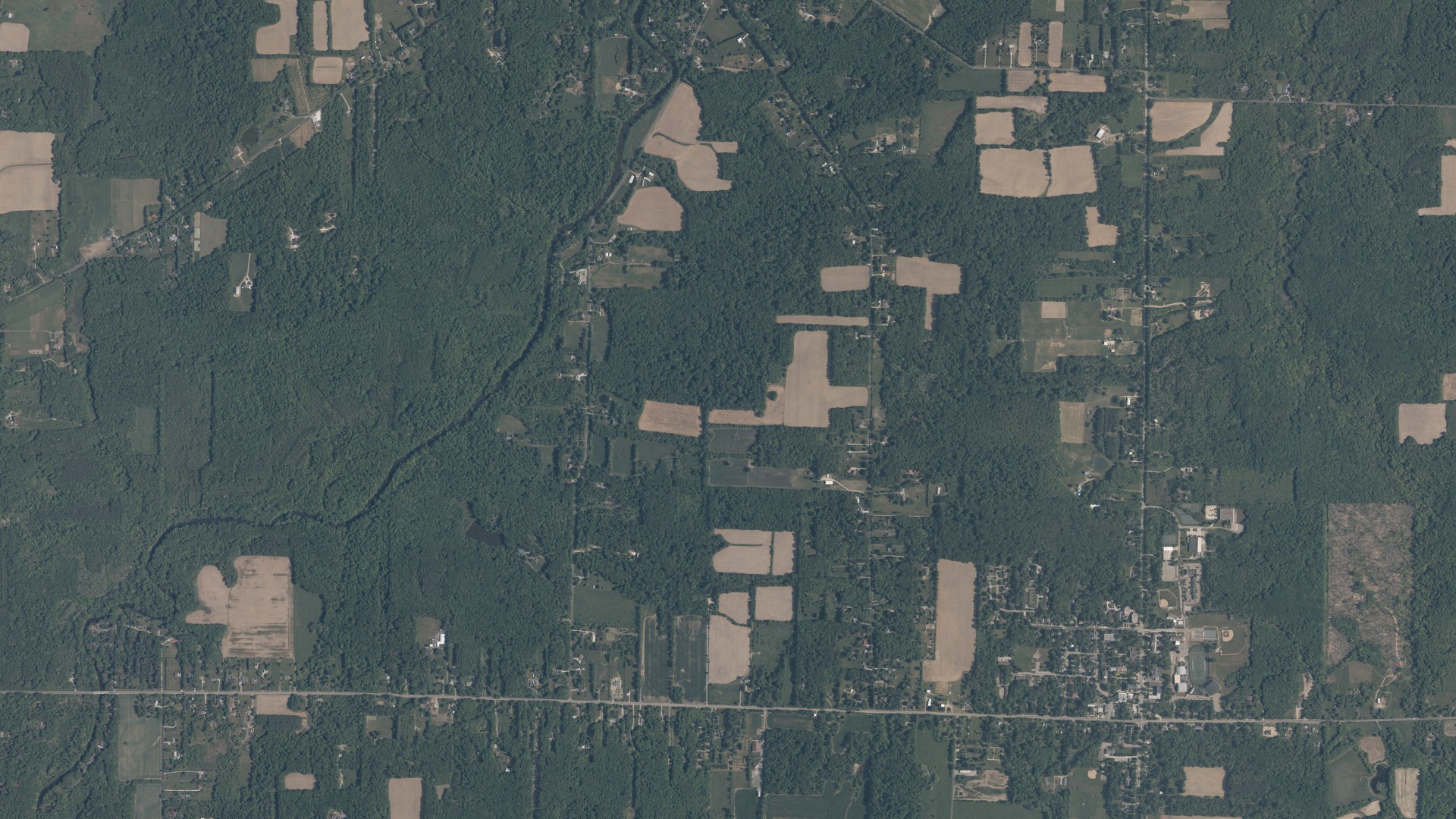 Aerial view of land around Hiram, Ohio