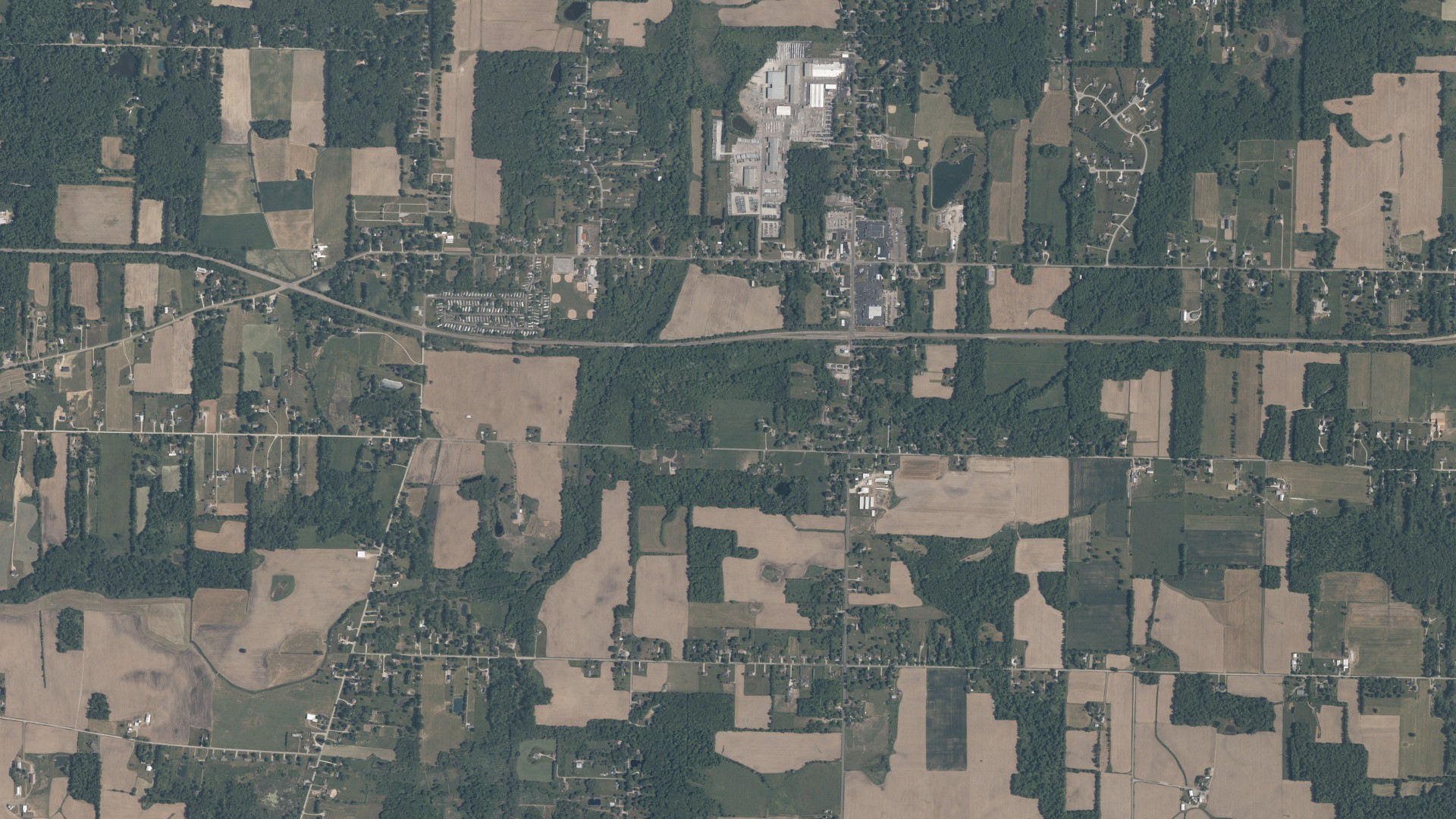 Natural-color aerial photograph of land around Randolph, Ohio