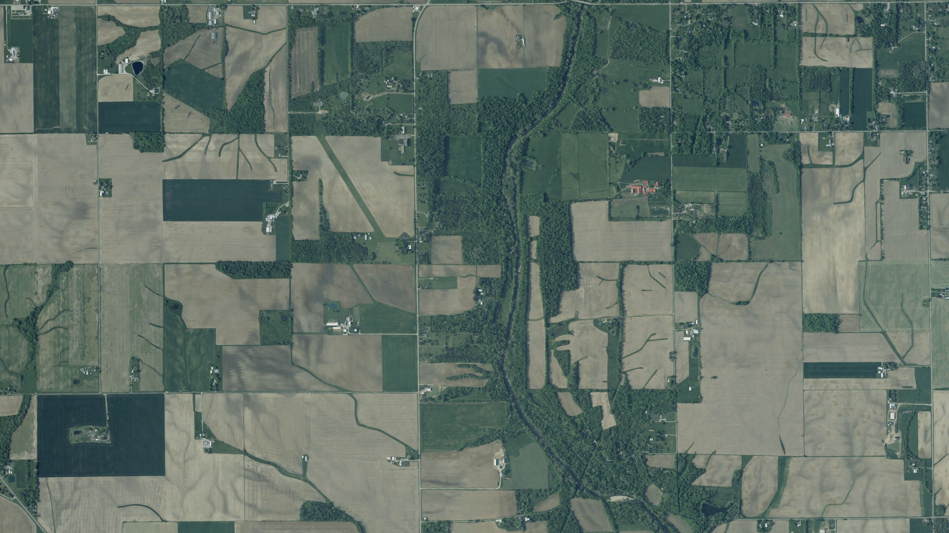 Natural-color aerial photograph of land around Lanier, Ohio