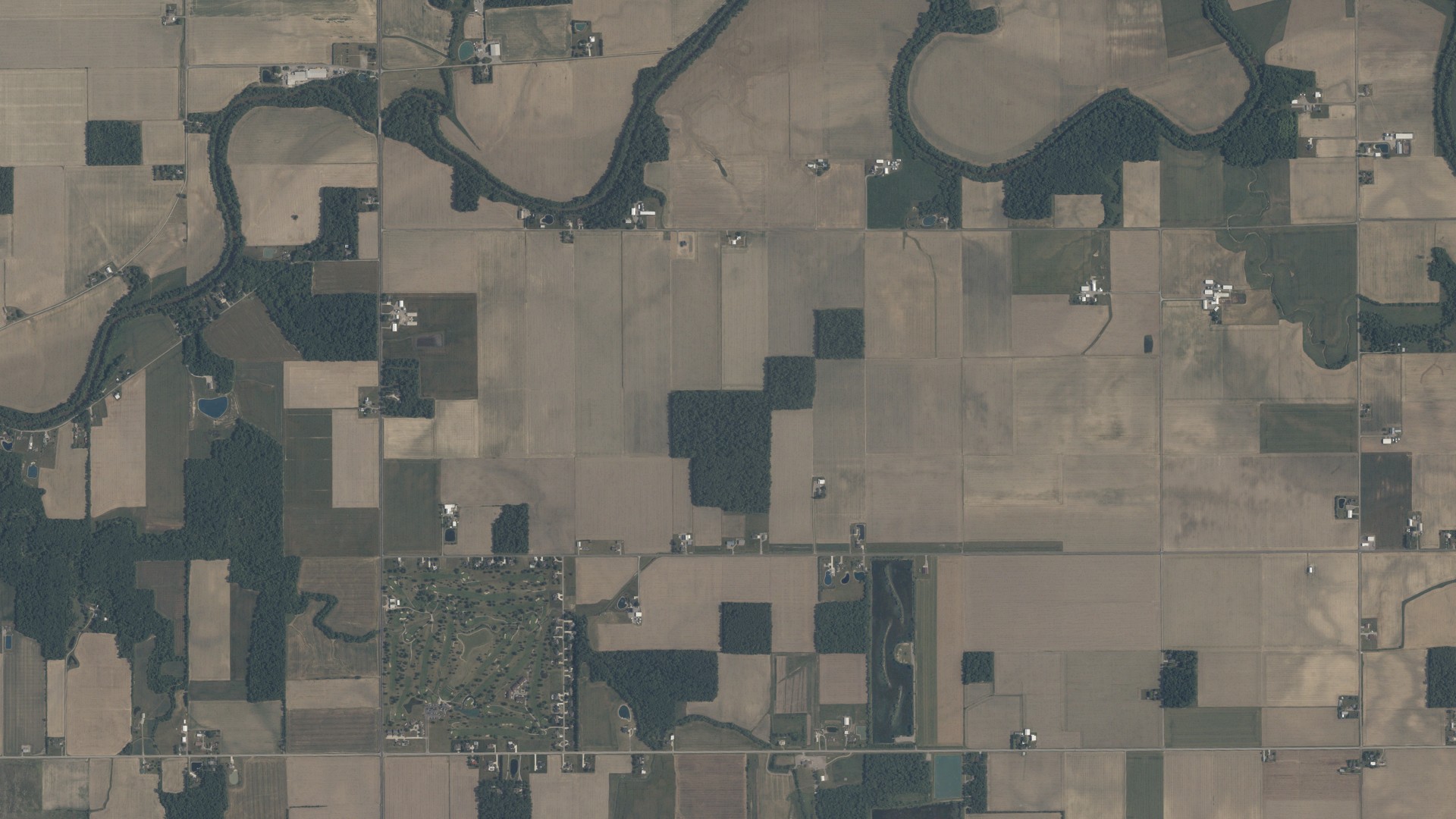 Natural-color aerial photograph of land around Greensburg, Ohio