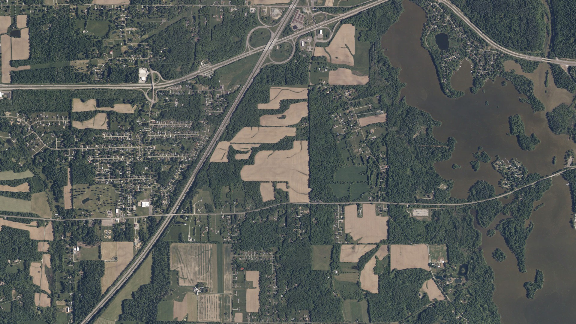 Aerial view of land around Mifflin, Ohio