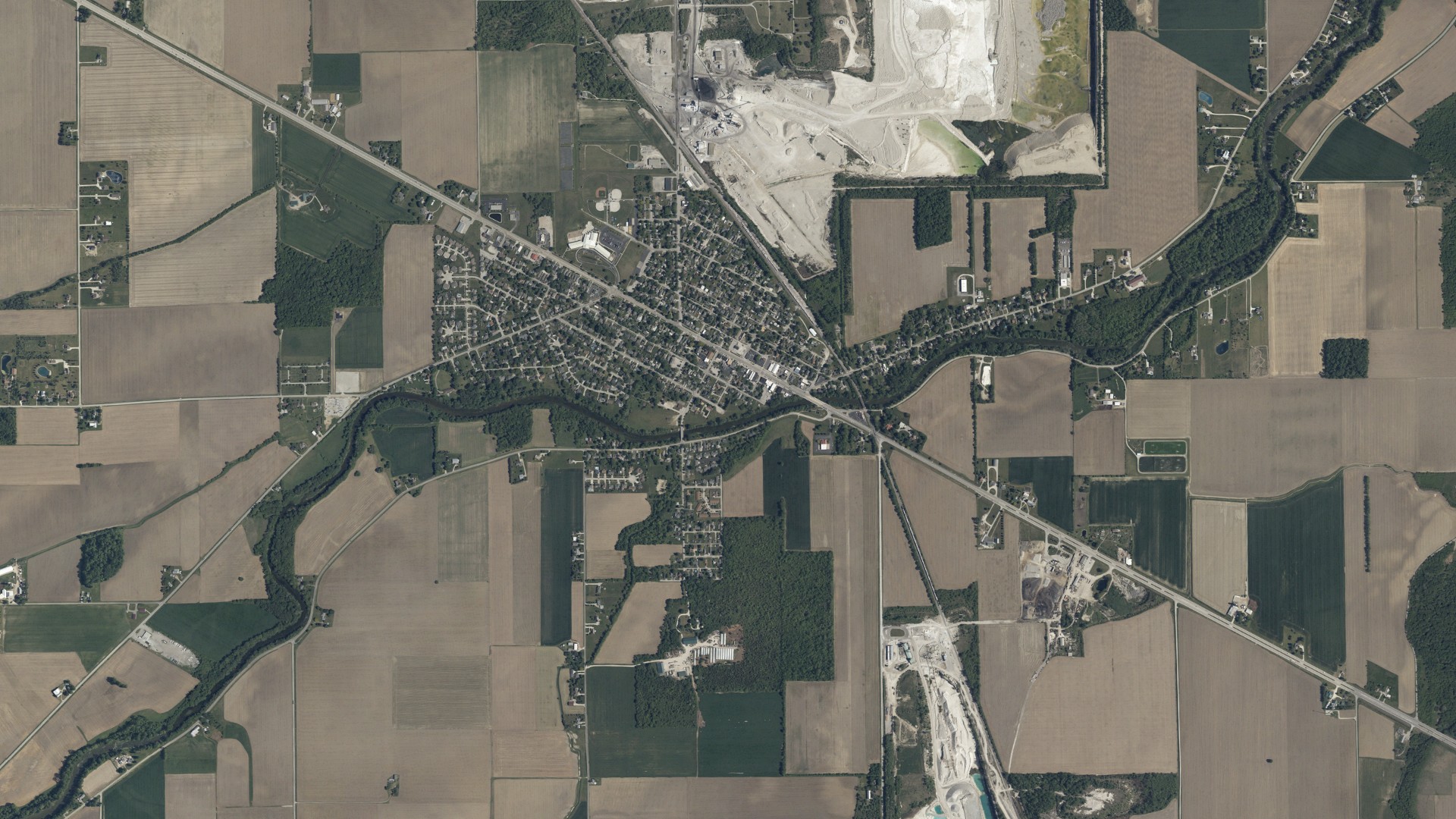 Aerial view of land around Woodville, Ohio