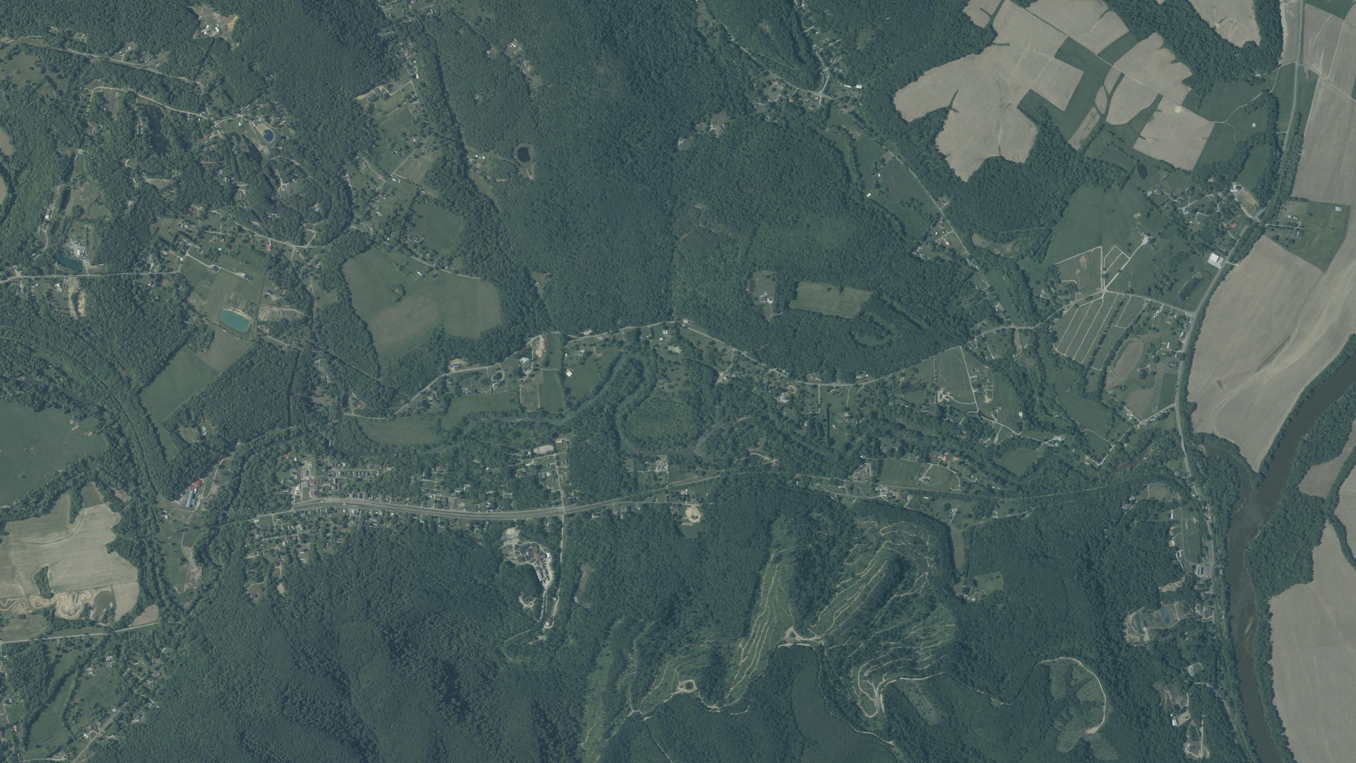 Aerial view of land around Rush, Ohio