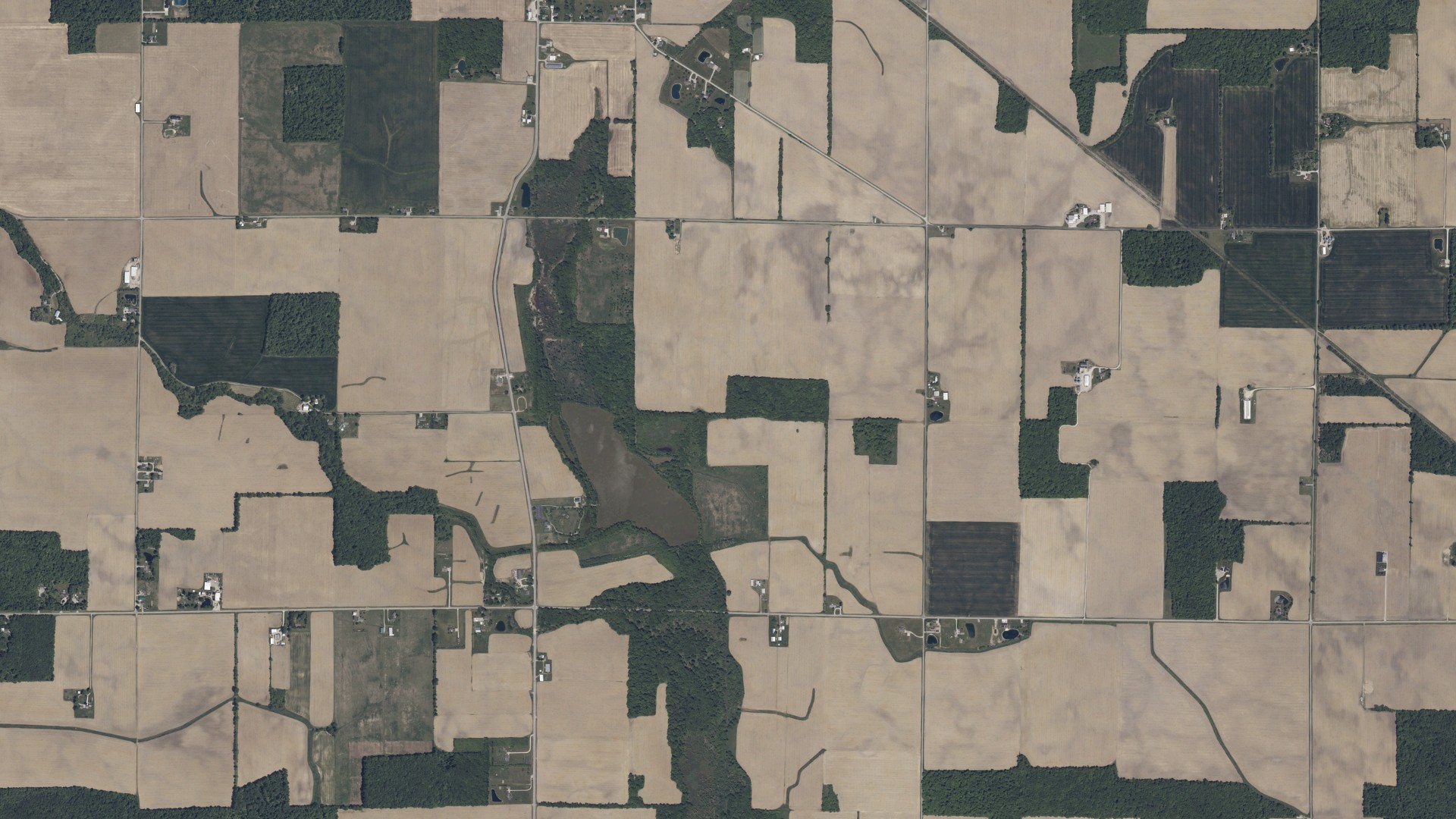 Aerial view of land around Bloom, Ohio