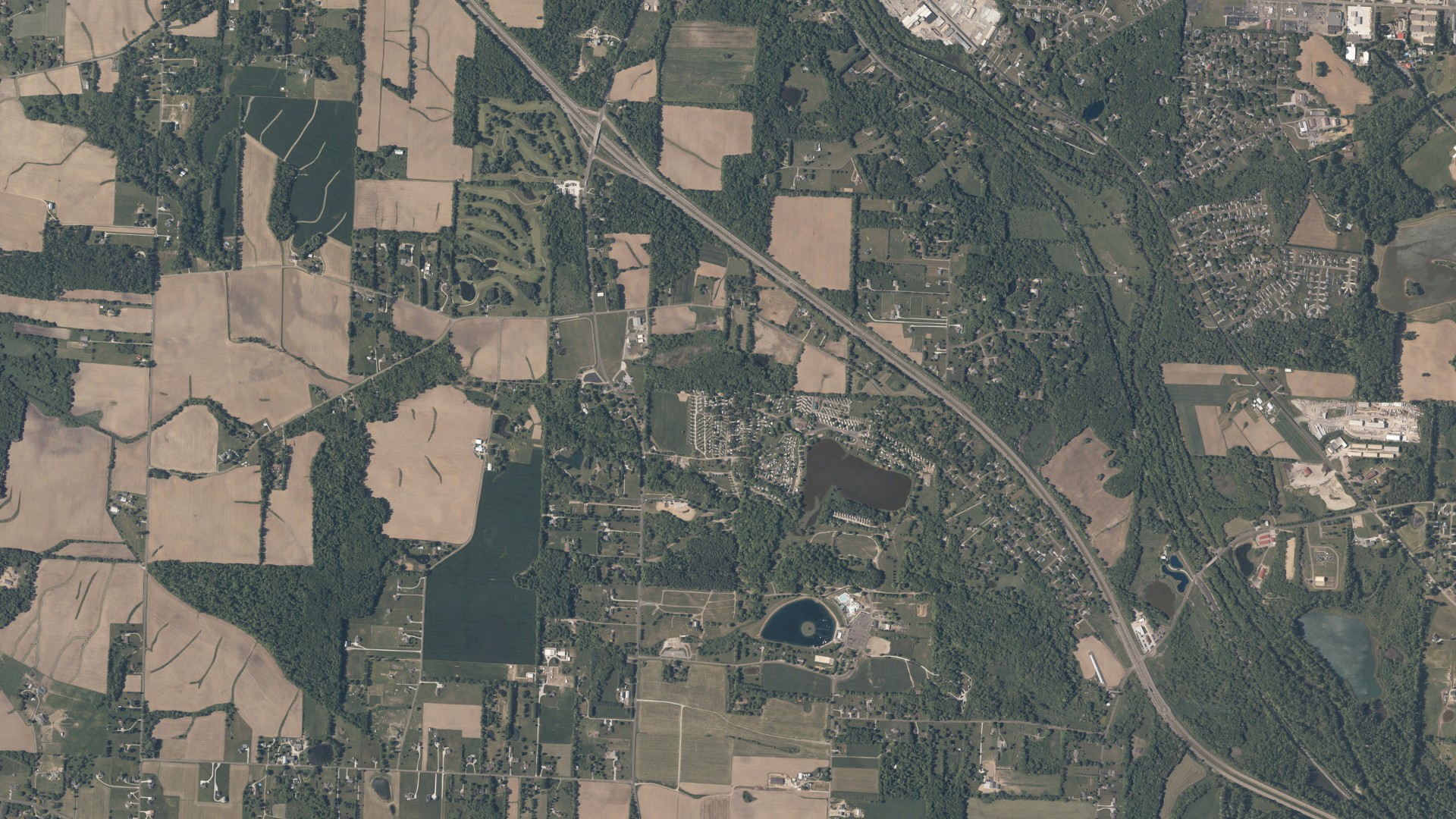 Aerial view of land around Lawrence, Ohio