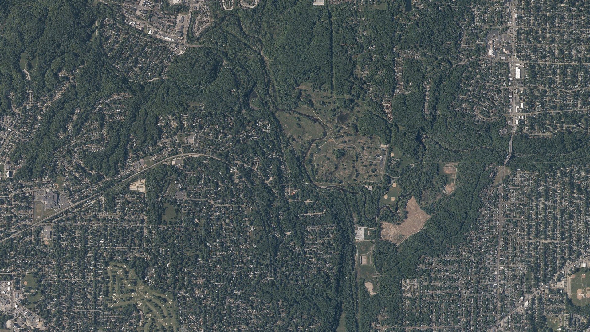 Natural-color aerial photograph of land around Summit County, Ohio