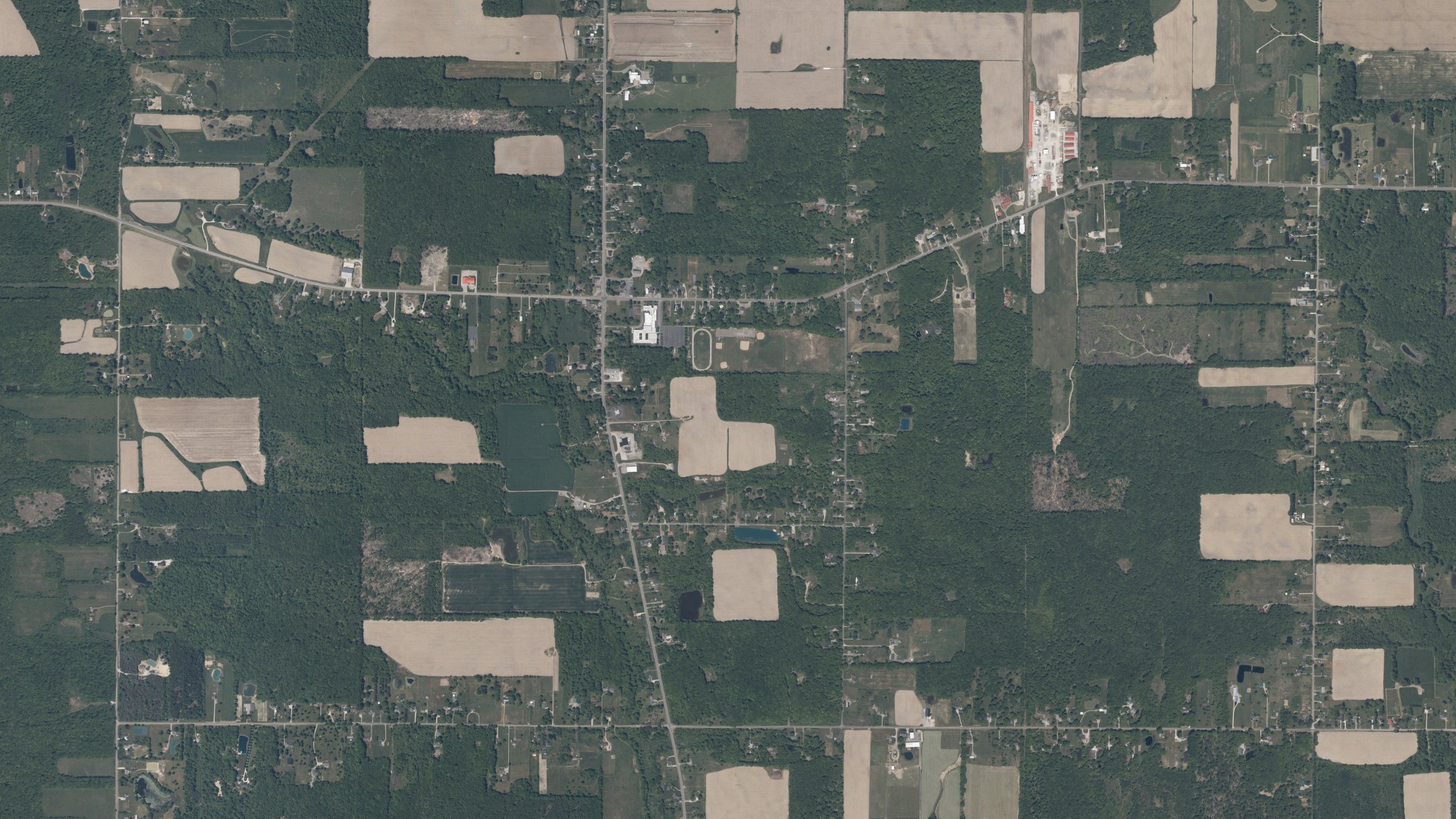 Natural-color aerial photograph of land around Bristol, Ohio