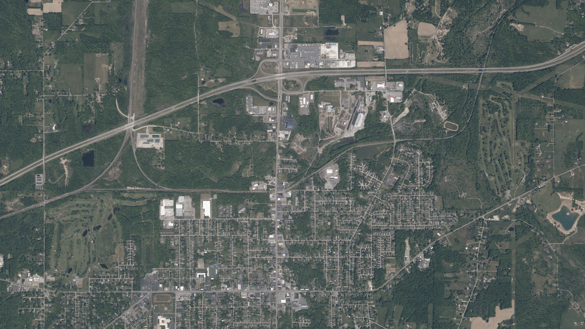 Aerial view of land around Hubbard, Ohio