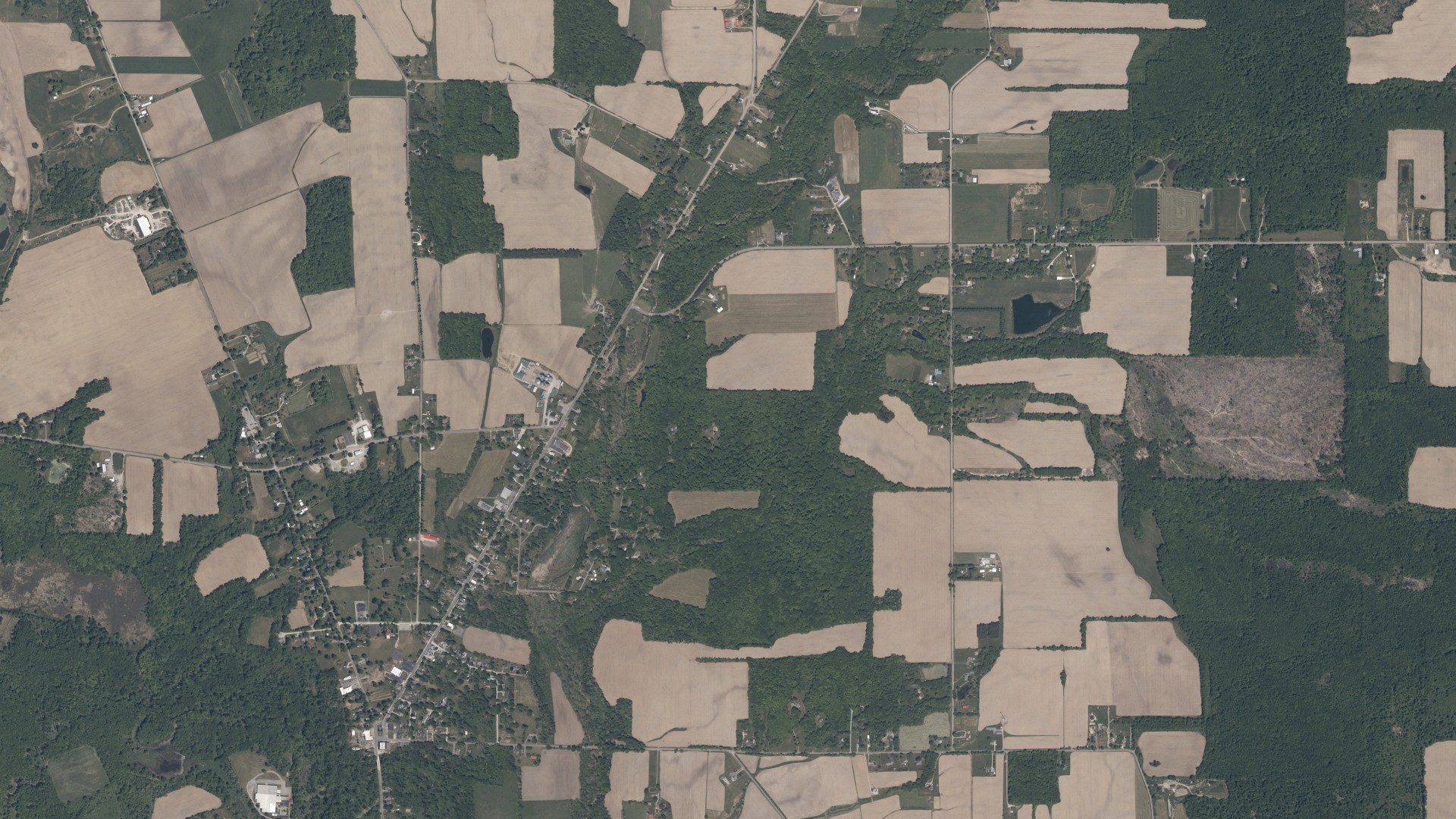 Natural-color aerial photograph of land around Kinsman, Ohio