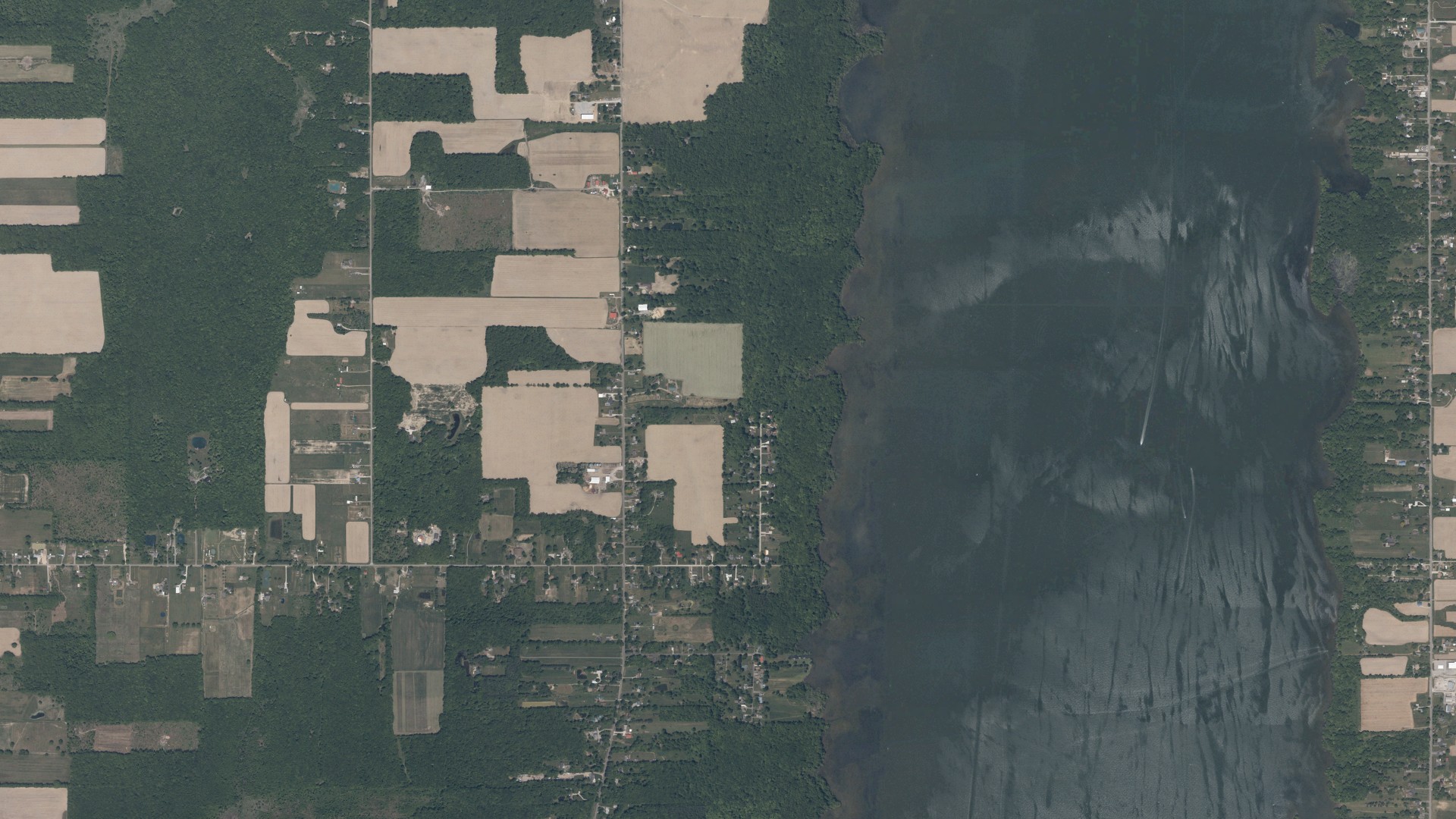 Aerial view of land around Mecca, Ohio