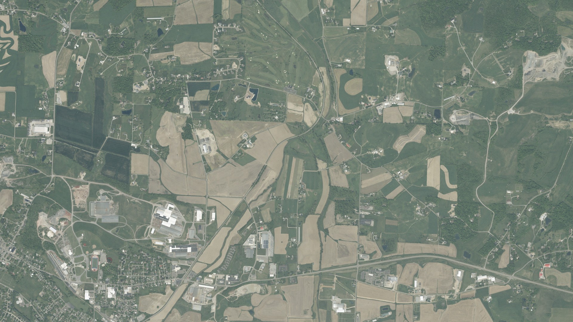 Aerial view of land around Sugar Creek, Ohio