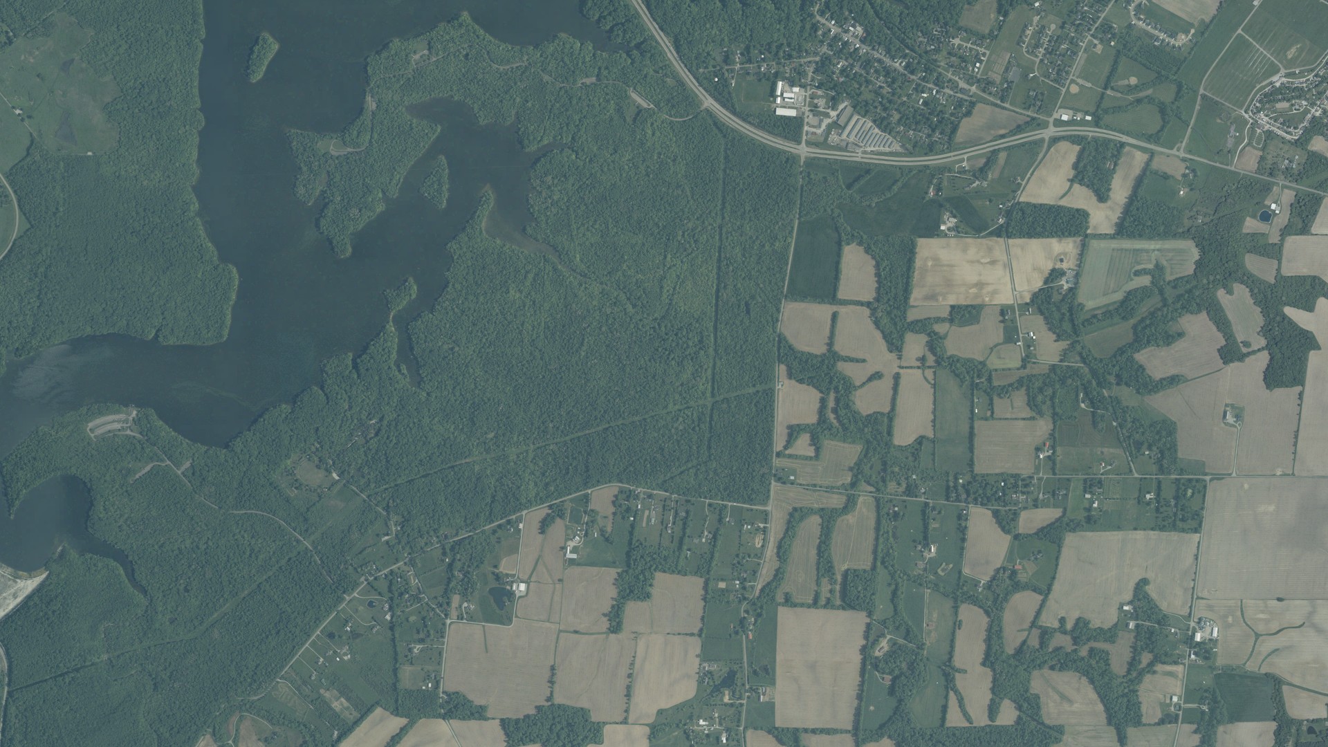 Aerial view of land around Massie, Ohio