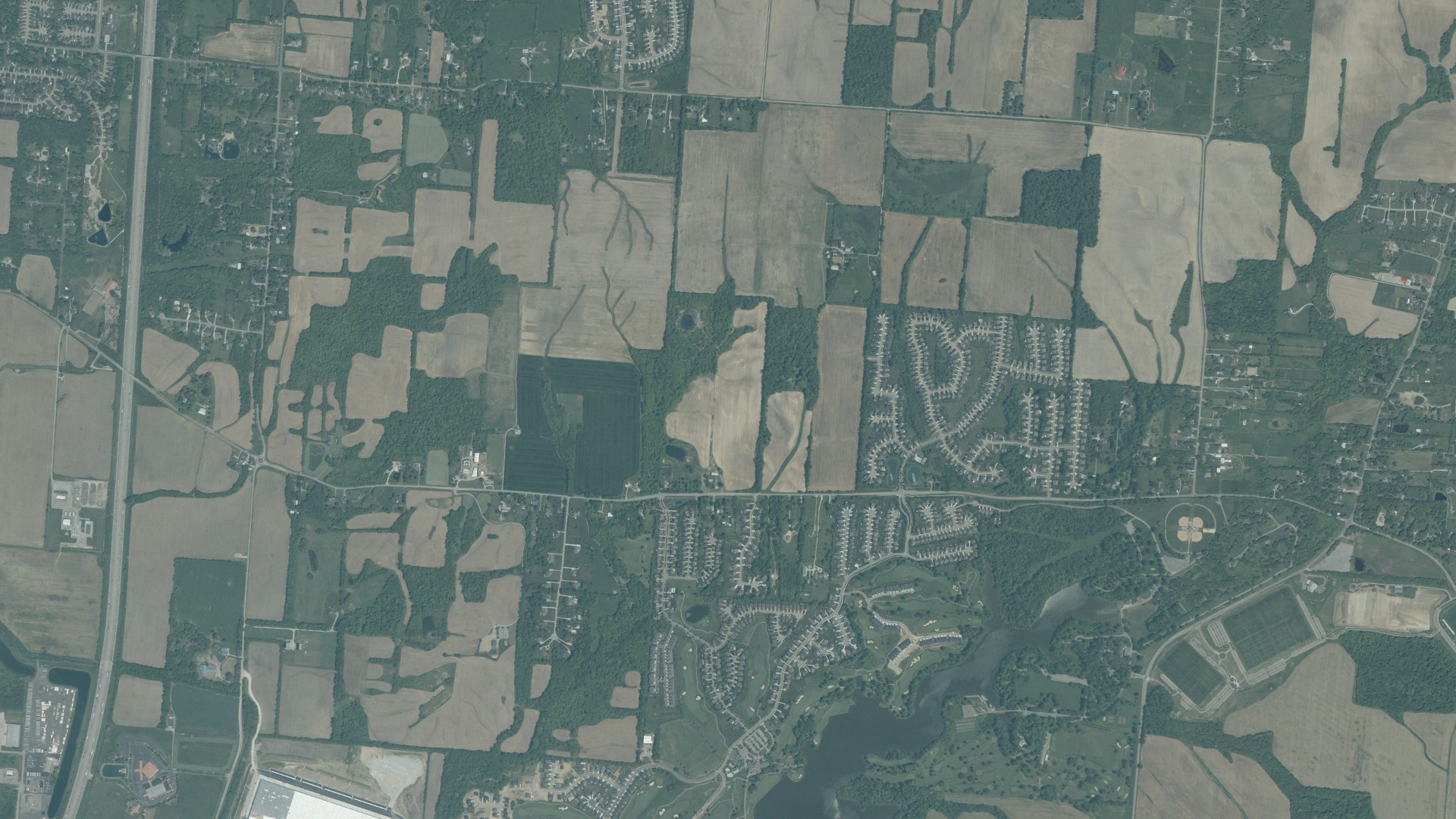 Aerial view of land around Turtlecreek, Ohio