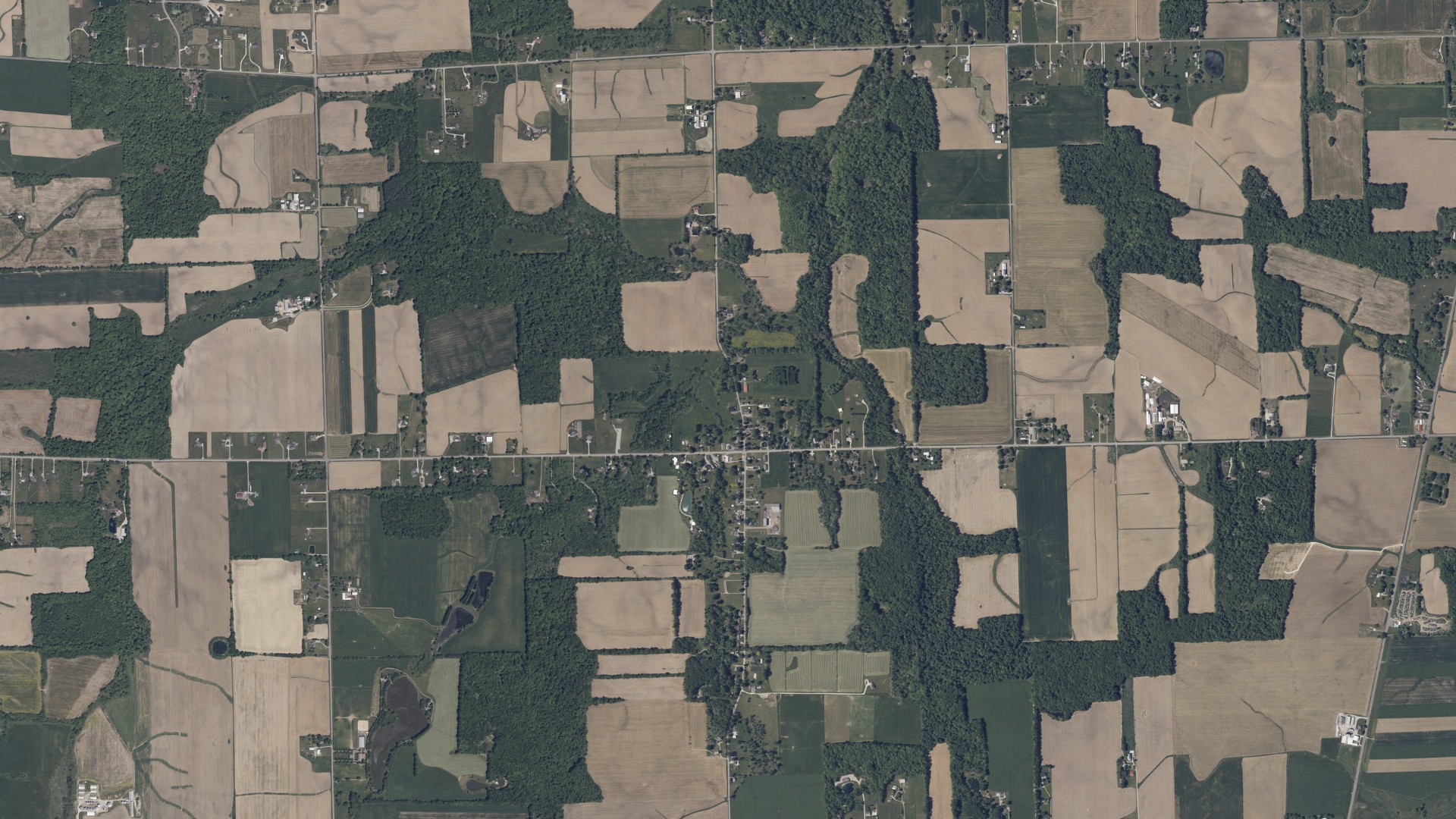 Natural-color aerial photograph of land around Canaan, Ohio