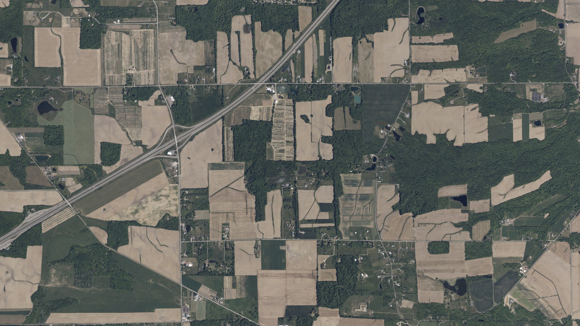 Aerial view of land around Congress, Ohio
