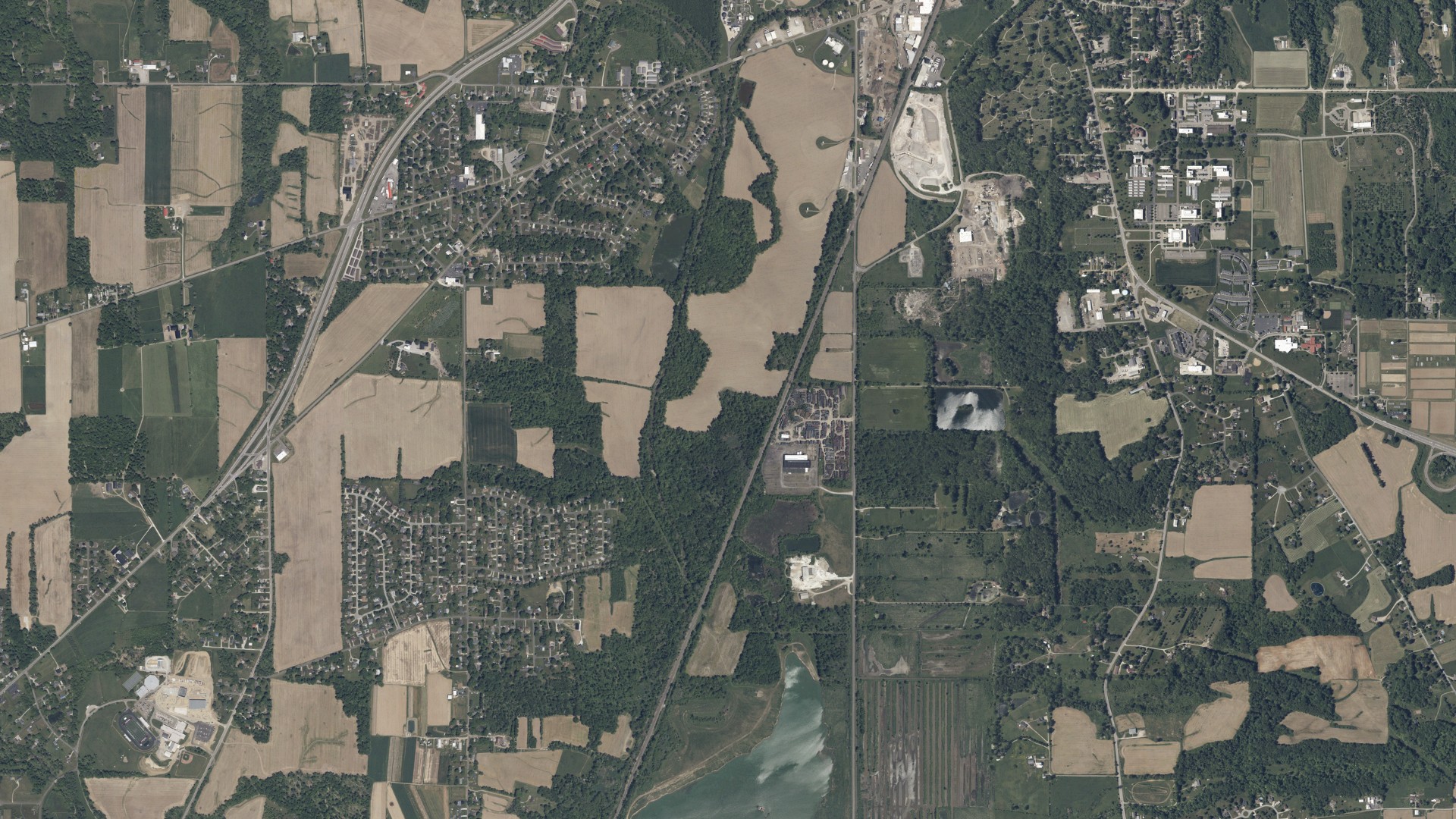 Aerial view of land around Wooster, Ohio