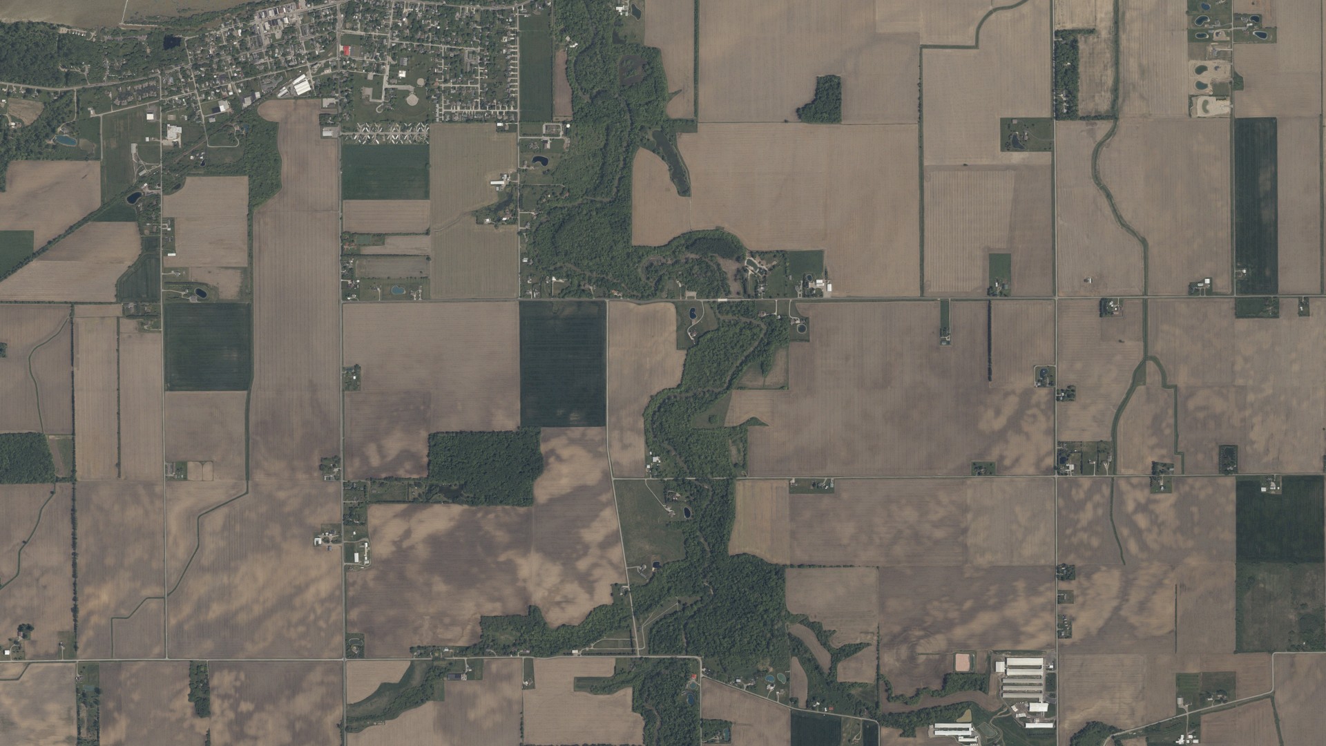 Aerial view of land around Grand Rapids, Ohio