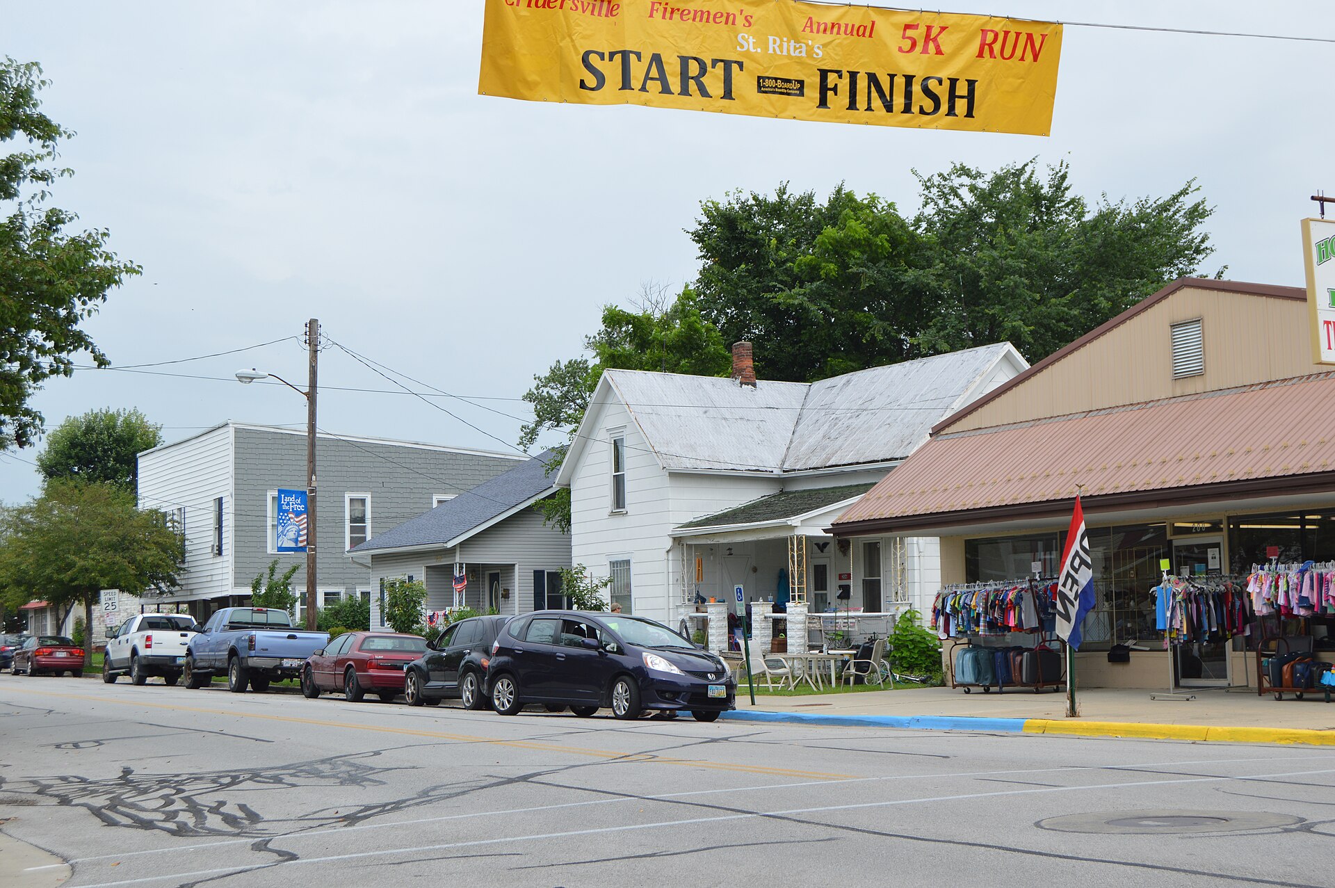 Buildings on the northern side of Main Street, west of the Gay Street intersection, in Cridersville, Ohio, United States.