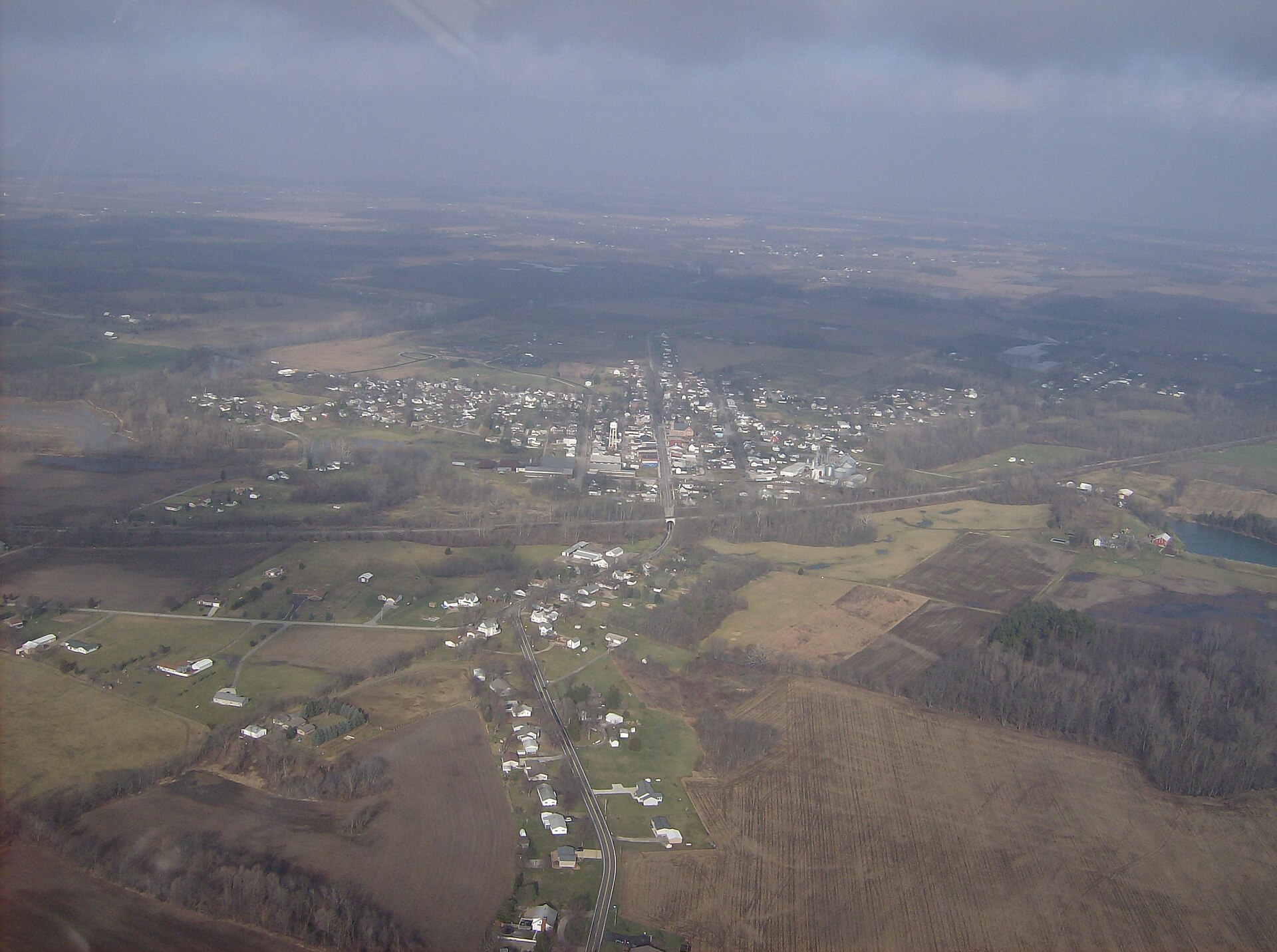 Aerial view of De Graff, Ohio, United States, taken from Diamond Eclipse light airplane. Picture taken from an altitude of 2,350 feet MSL at an bearing of approximately 342º.
