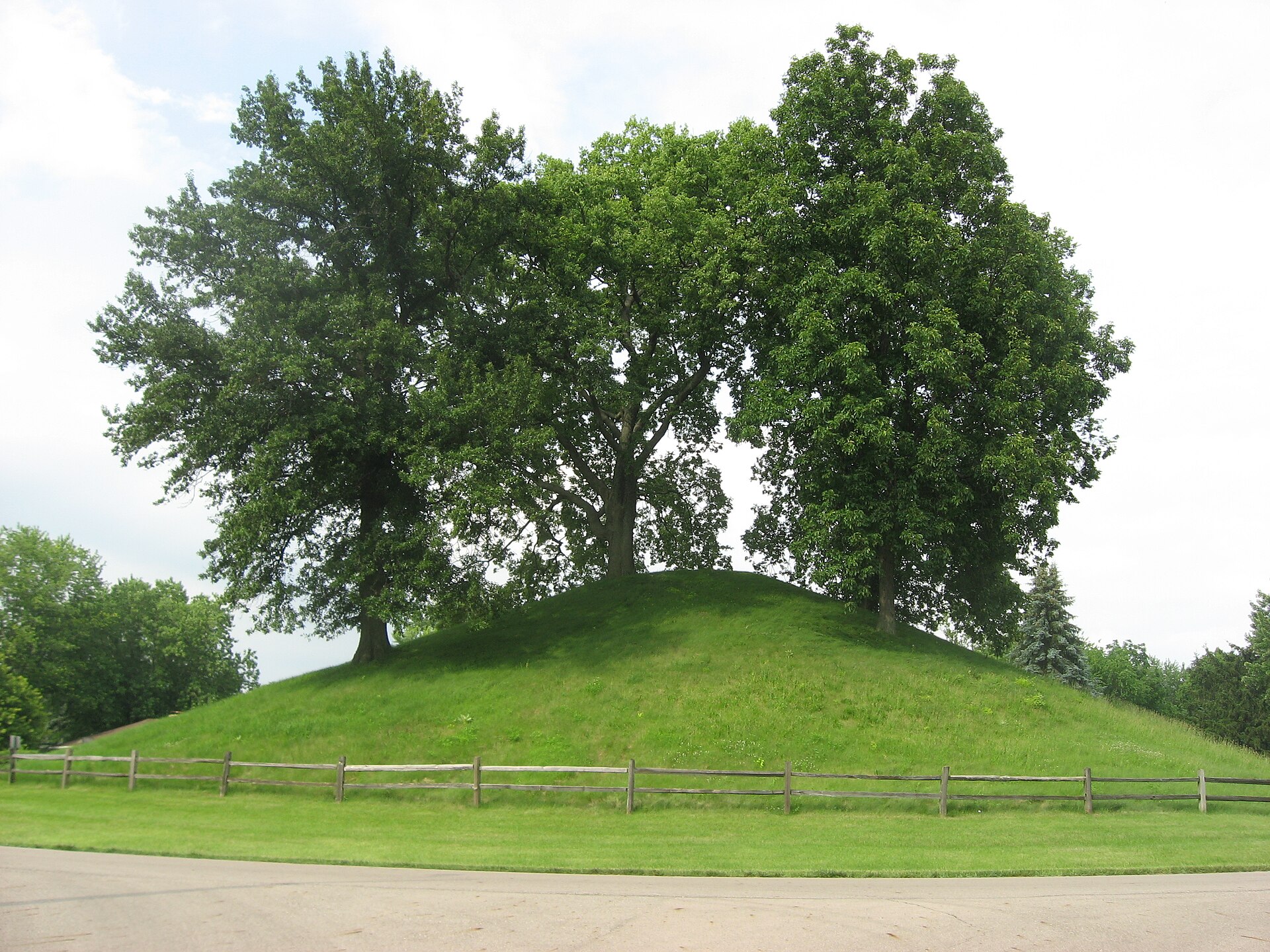 Western side of the Enon Mound, located inside of Mound Circle in Enon, Ohio, United States. Built by the prehistoric Adena culture, it is listed on the National Register of Historic Places.