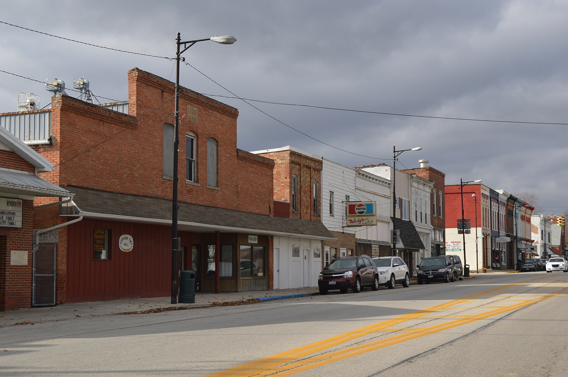 Buildings on the southern side of Main Street (U.S. Route 20) just east of the Fayette Street intersection in Fayette, Ohio, United States.