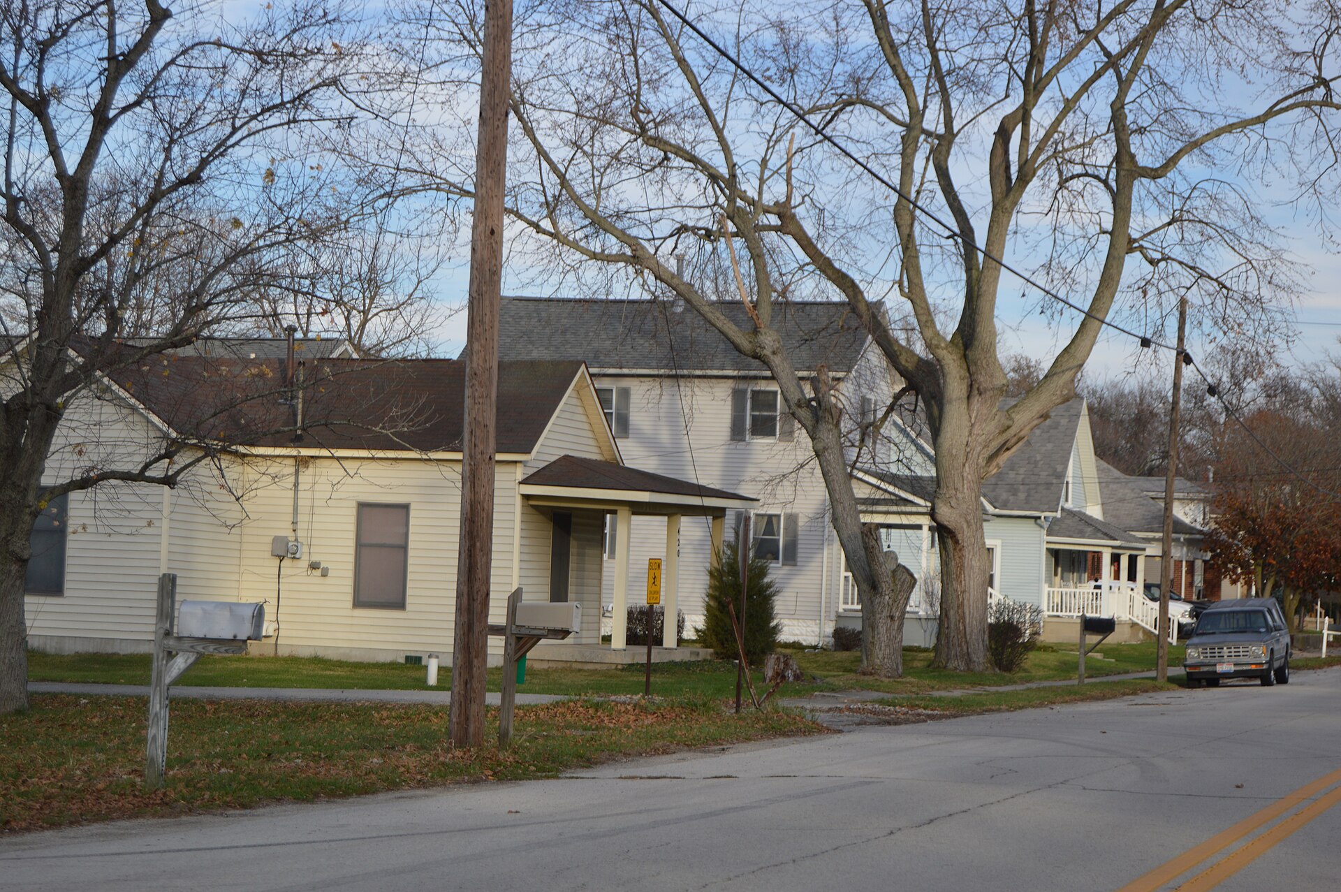 Houses on the northern side of North Street (State Route 722) west of the Main Street intersection in Gordon, Ohio, United States.
