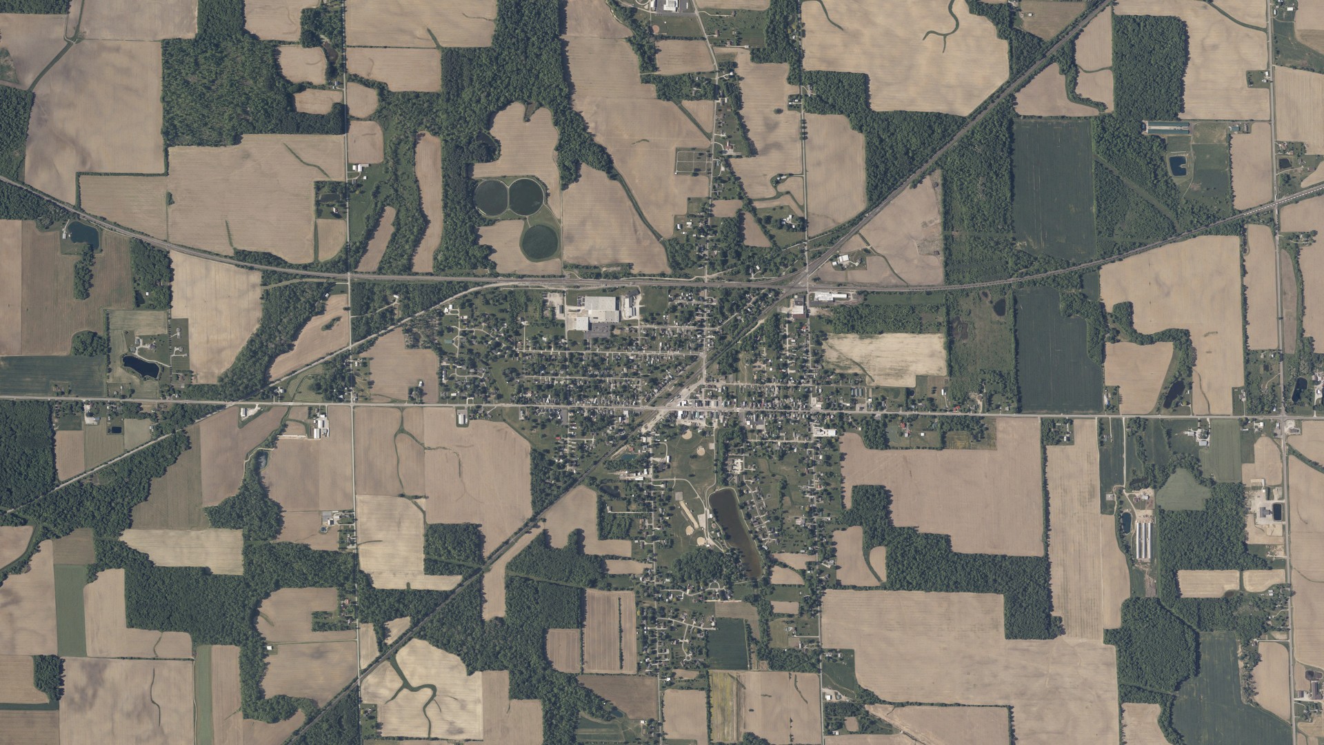 Aerial view of land around Greenwich, Ohio