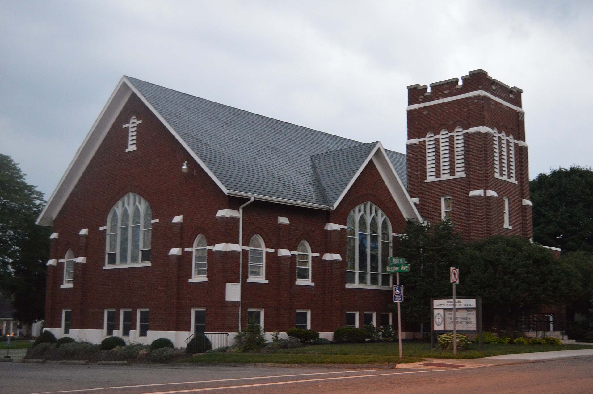 Eastern end and front of Immanuel United Church of Christ, located at 8889 State Route 274 in Kettlersville, Ohio, United States. It was built in 1926.
